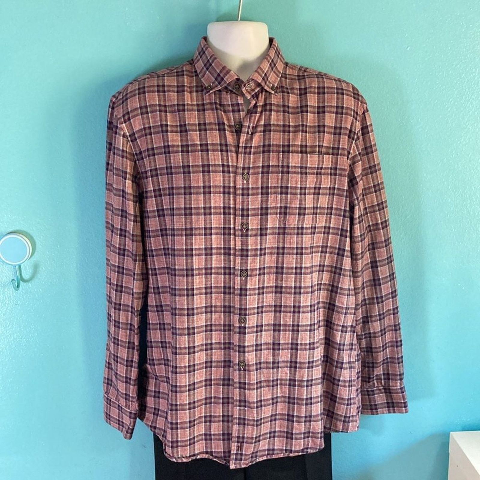johnnie-O Johnnie O Mens Shirt Size L Red Plaid Cotton Button Up Top Size US L / EU 52-54 / 3 - 4 Thumbnail