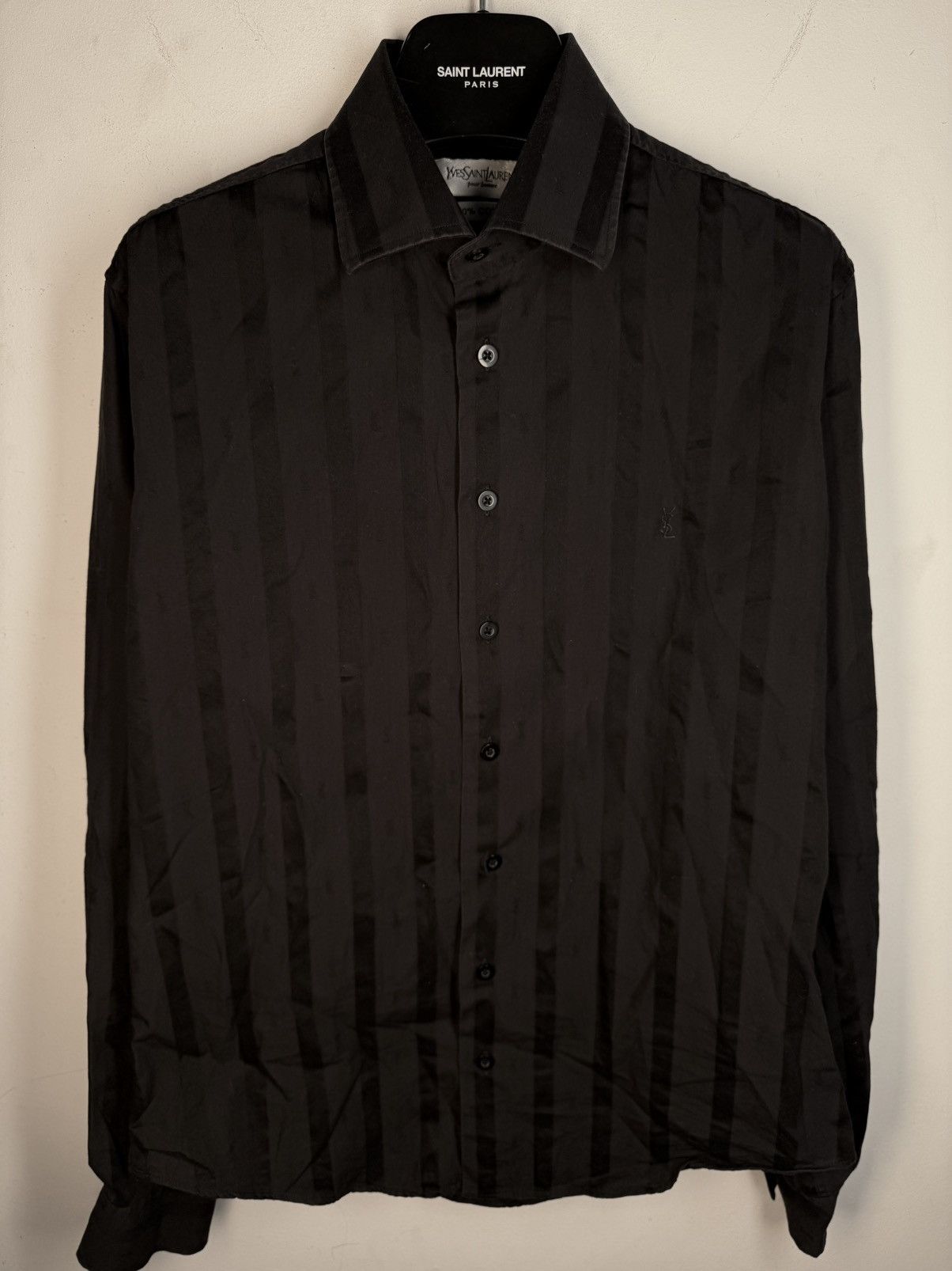 Yves Saint Laurent Monogram YSL Shirt Black Longsleeve Button Up Dress Collar Size US M / EU 48-50 / 2 - 1 Thumbnail