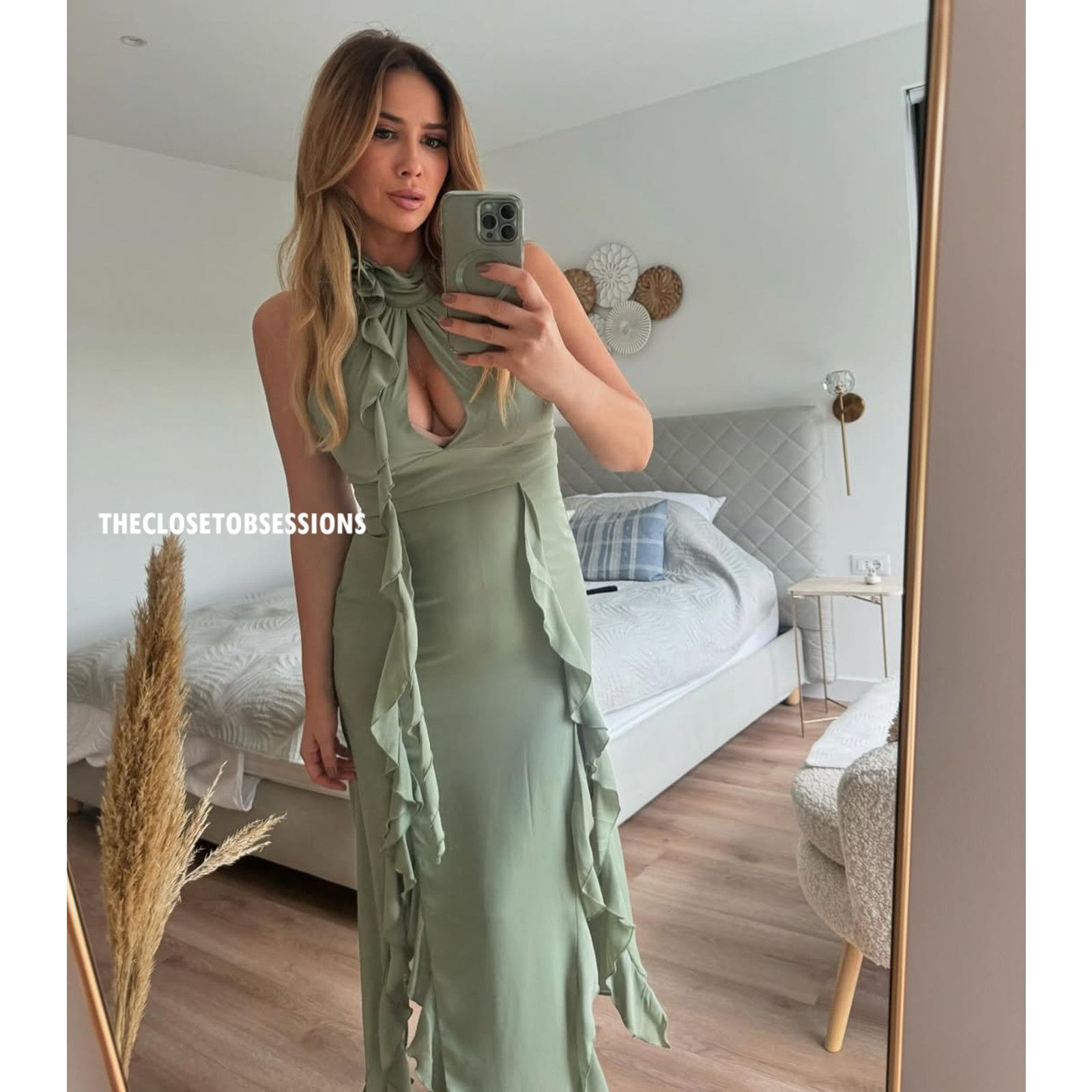 Zara ZARA Green Halter Midi Dress NWT Size L / US 10 / IT 46 - 14 Thumbnail