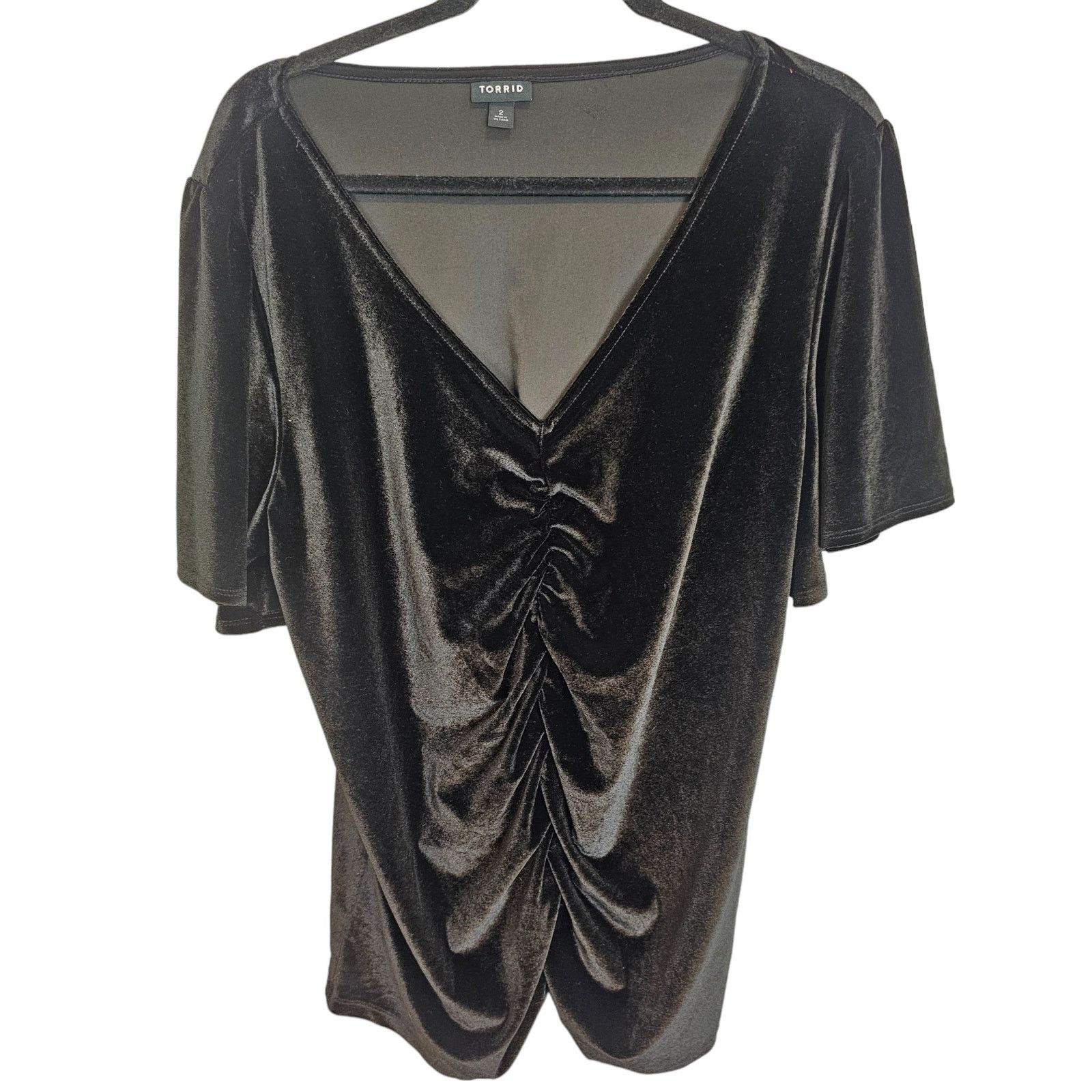 Torrid Torrid Womens Ruched Front Velvet V-Neck Top 2X Whimsigoth Size XXL / US 16-18 / IT 52-54 - 1 Thumbnail