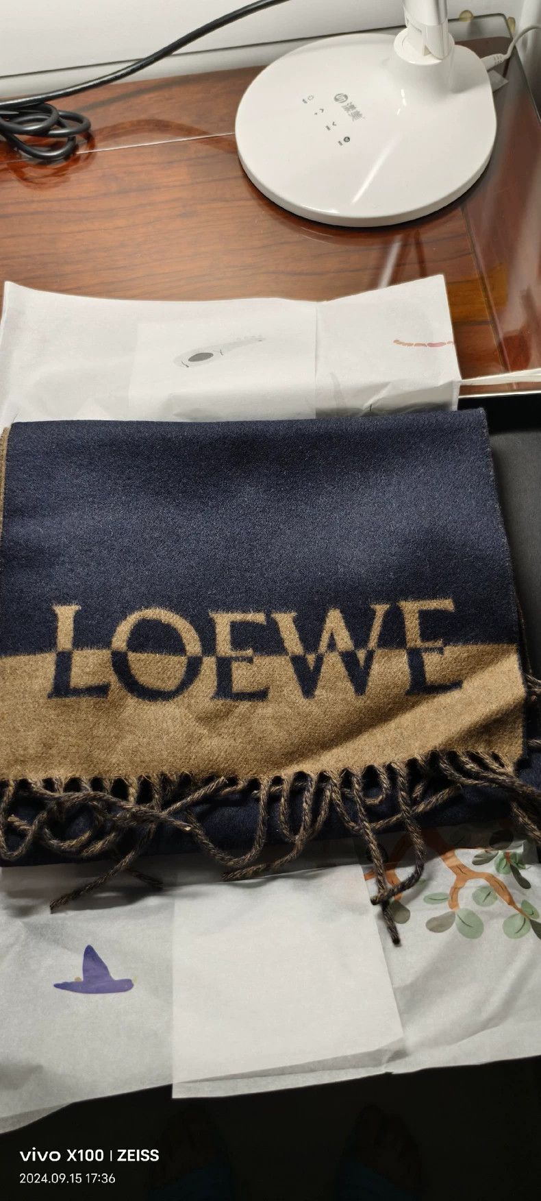 Loewe LOEWE Blue and white wool cashmere scarf Size ONE SIZE - 4 Thumbnail