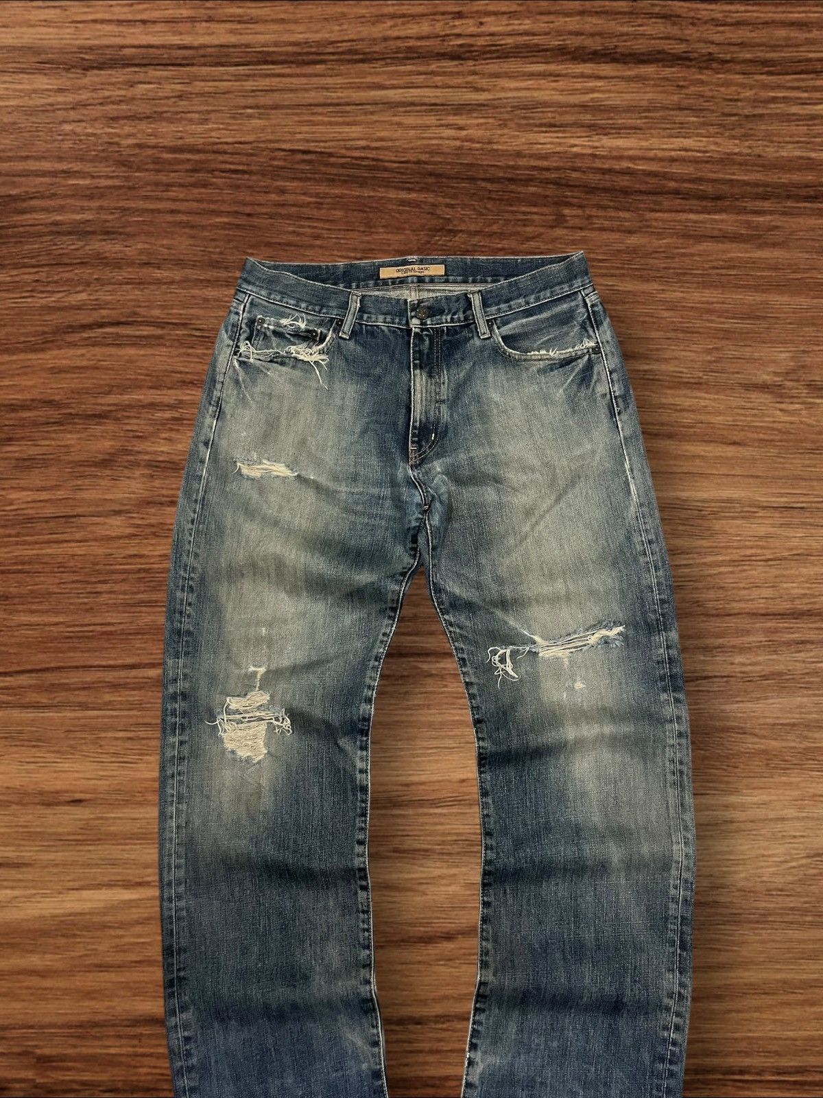 Jun Takahashi Vintage Japanese Brand Uniqlo Trash Ripped Classic Fit Jeans Size US 34 / EU 50 - 3 Thumbnail