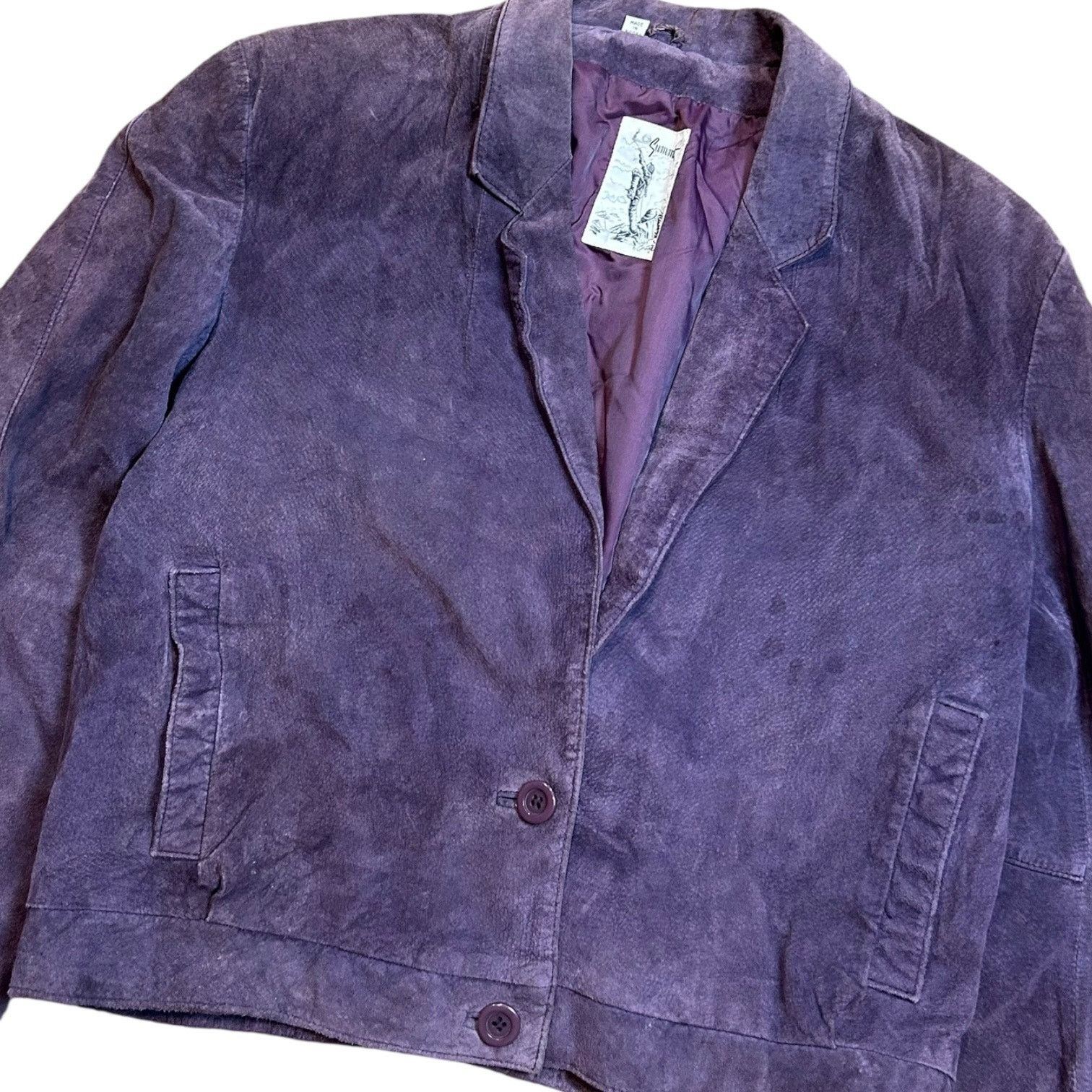 Summit Clothing Purple Suede Summit Vintage 90’s Button Blazer Jacket Size XL / US 12-14 / IT 48-50 - 3 Thumbnail