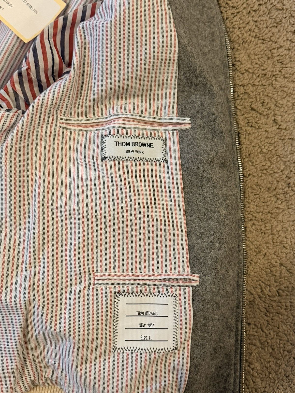Thom Browne THOM BROWNE Striped leather and wool bomber jacket Size US S / EU 44-46 / 1 - 7 Thumbnail