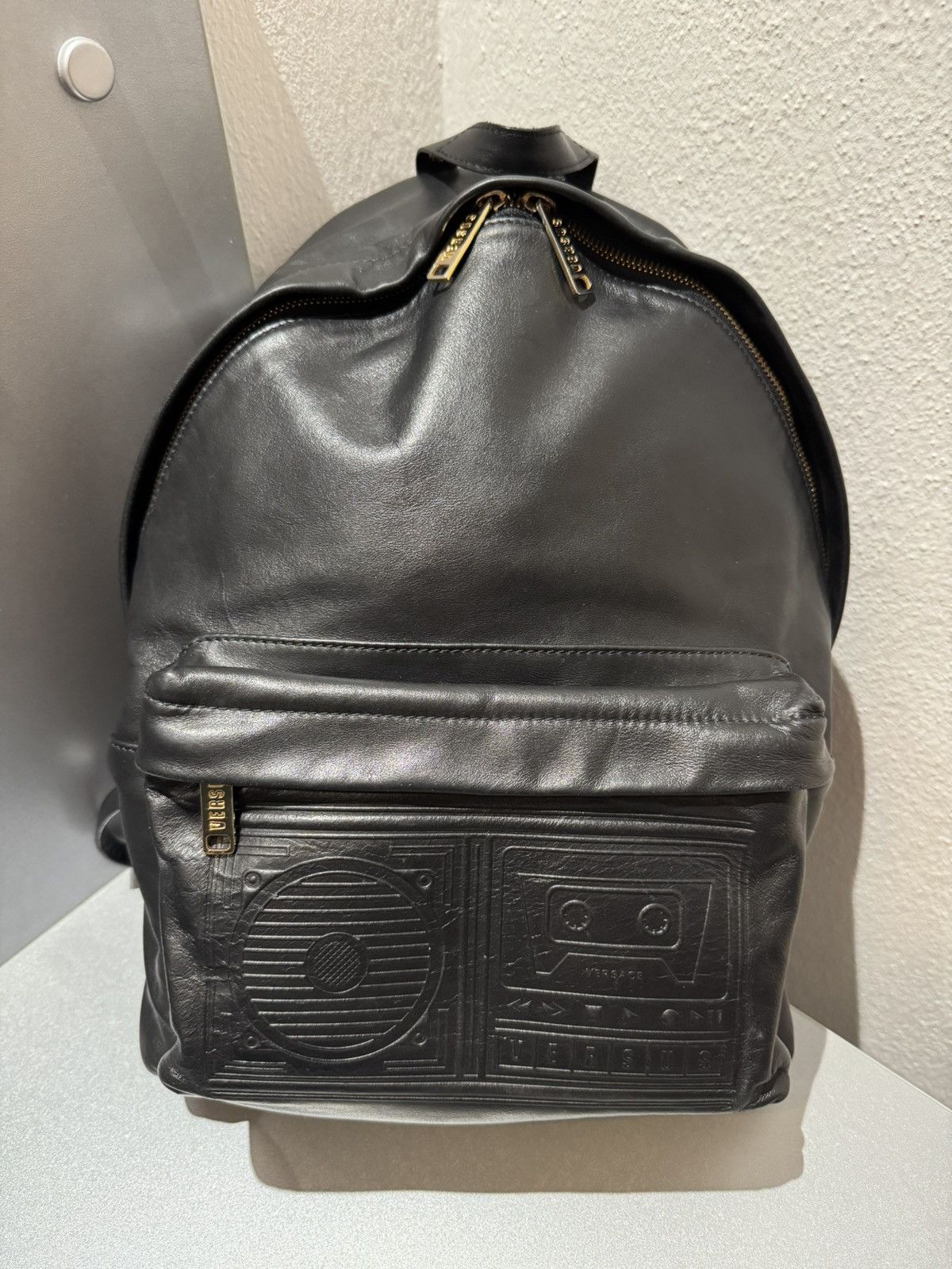 Versace backpack leather hotsell