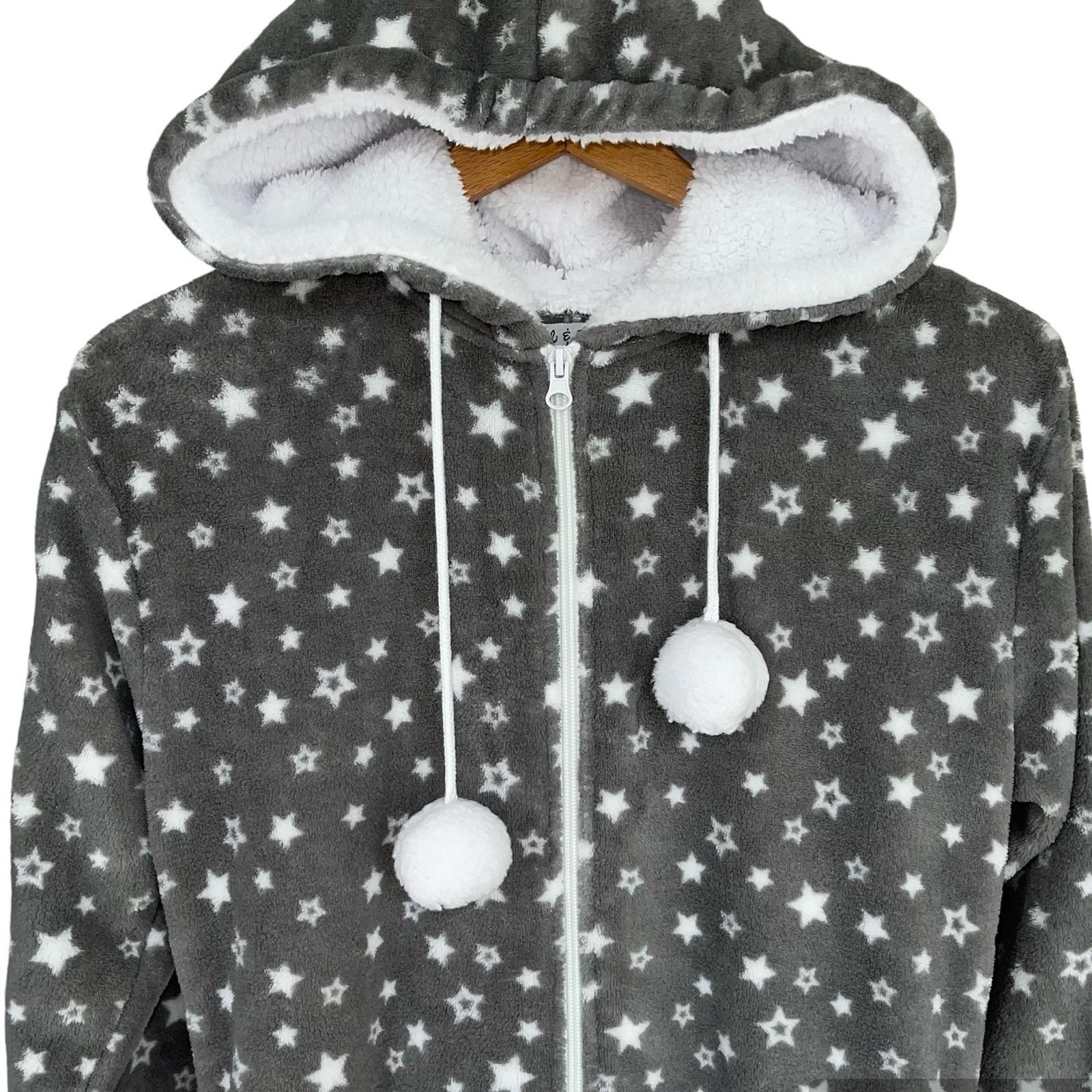 Other XS Hooded Fleece Non-Footed Onesie Pajama Gray White Star Size ONE SIZE - 4 Thumbnail