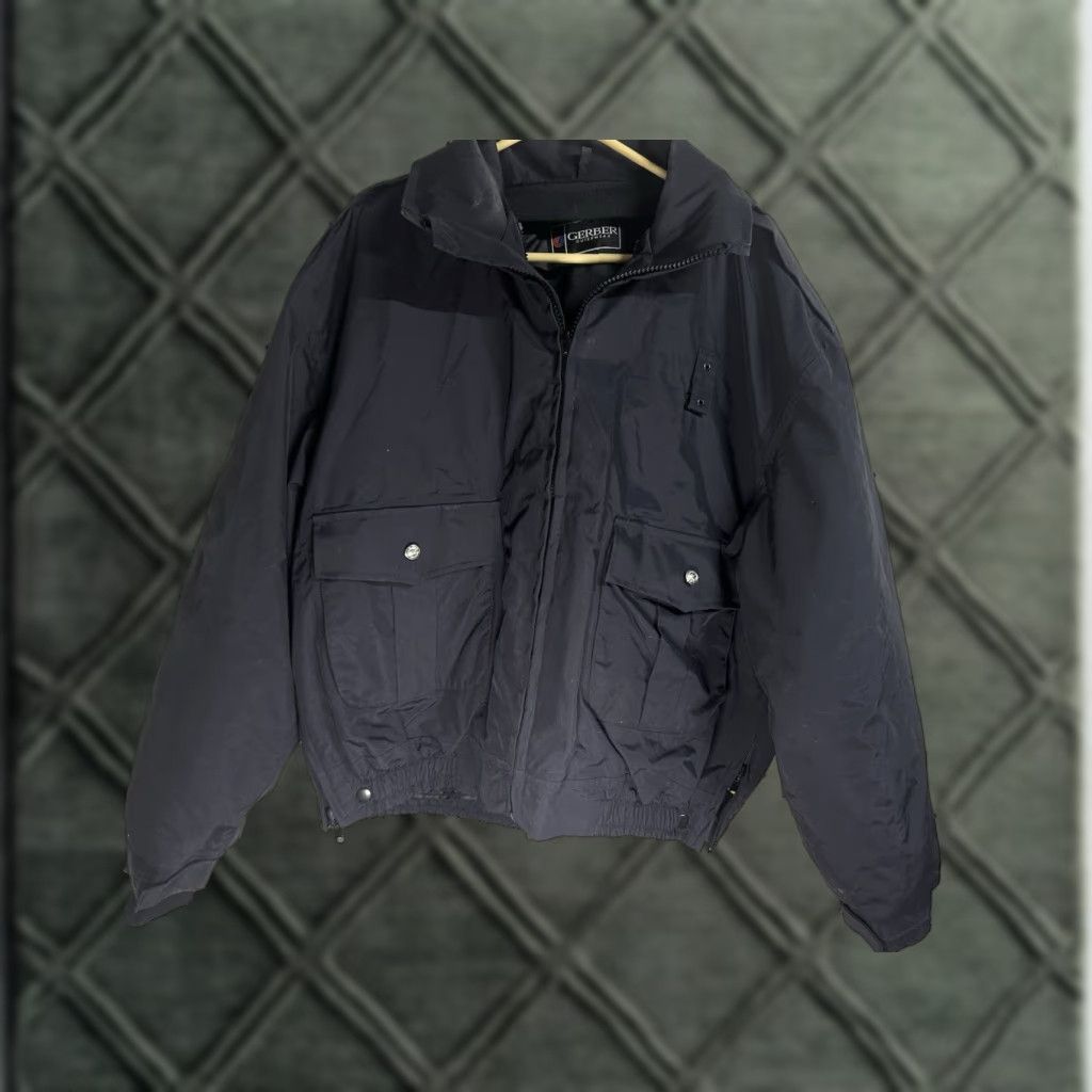 Gerber Jacket Mens M Long Heavyweight Insulated Removable Liner Hooded Parka Nylon Dark blue Vintage No
