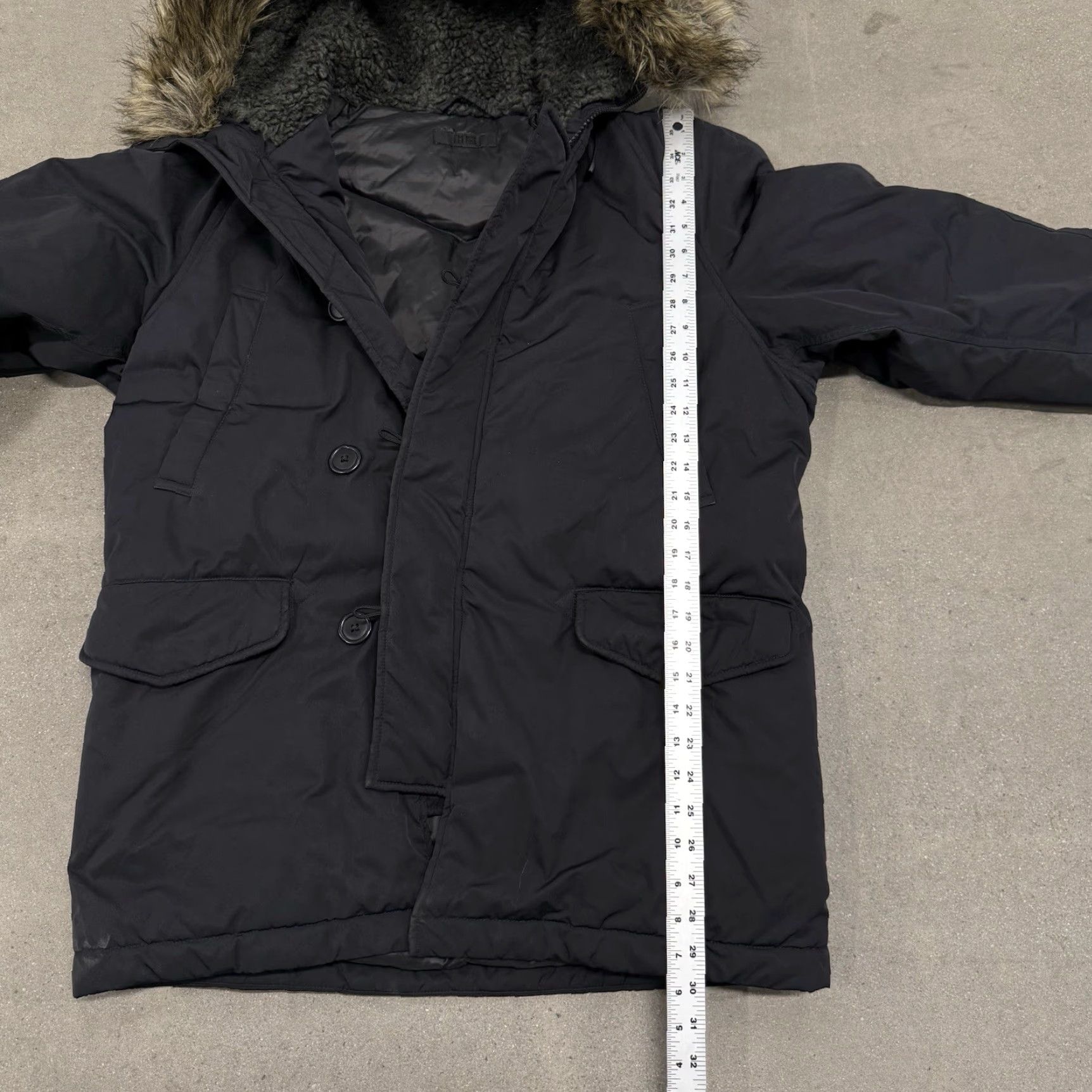 Uniqlo Men Parka Coat Hooded Down Warm Black M EUC JS Zip Stand-Up Collar Winter Casual Regular Size M Mens