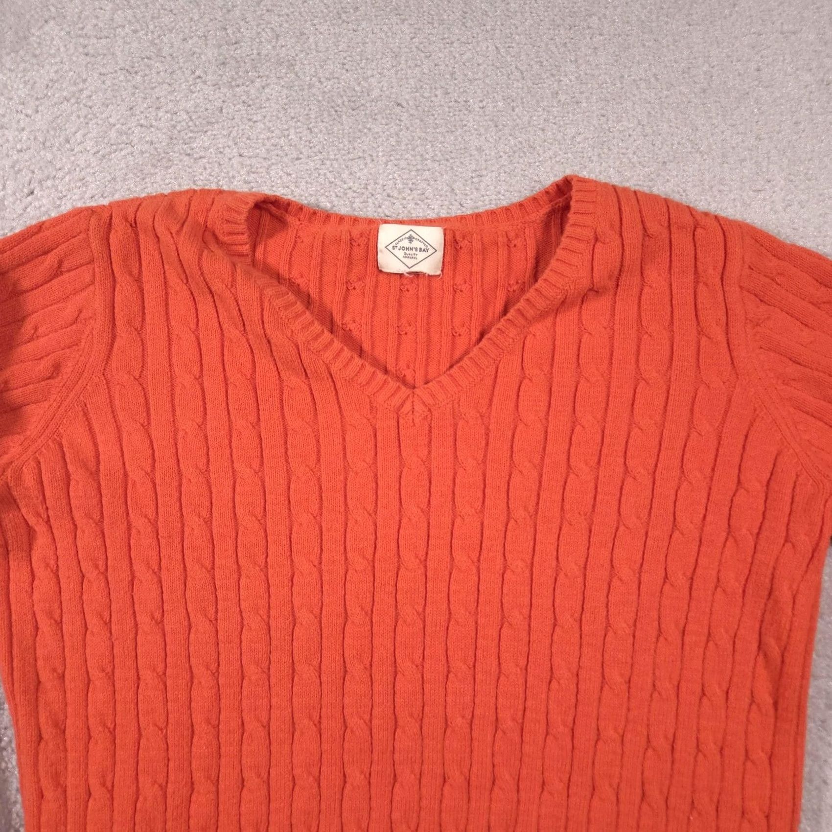 Vintage VINTAGE St. John's Bay Sweater Womens Large Orange Cable Knit V Neck Pullover Ribbed Trim Size L / US 10 / IT 46 - 3 Thumbnail