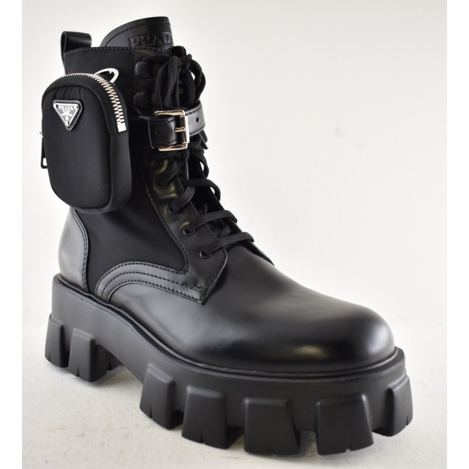 Prada Prada Monolith Black Leather Nylon Lug Sole Combat Boot 41.5 Size US 11.5 / IT 41.5 - 6 Thumbnail
