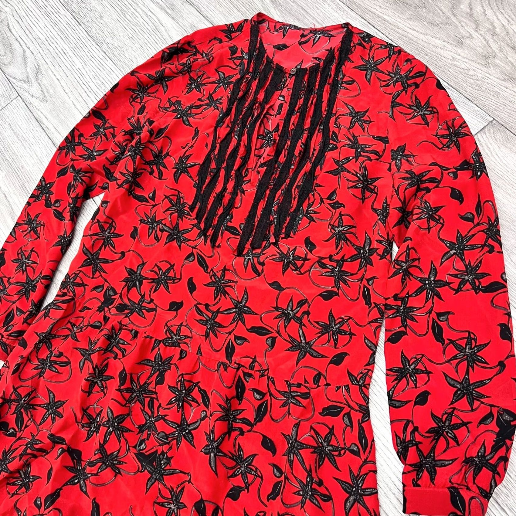 Zadig & Voltaire Zadig & Voltaire Remus Silk Floral Print Red Black Dress M Women Long Sleeve Mini Short Vintage: No Size M / US 6-8 / IT 42-44 - 3 Thumbnail
