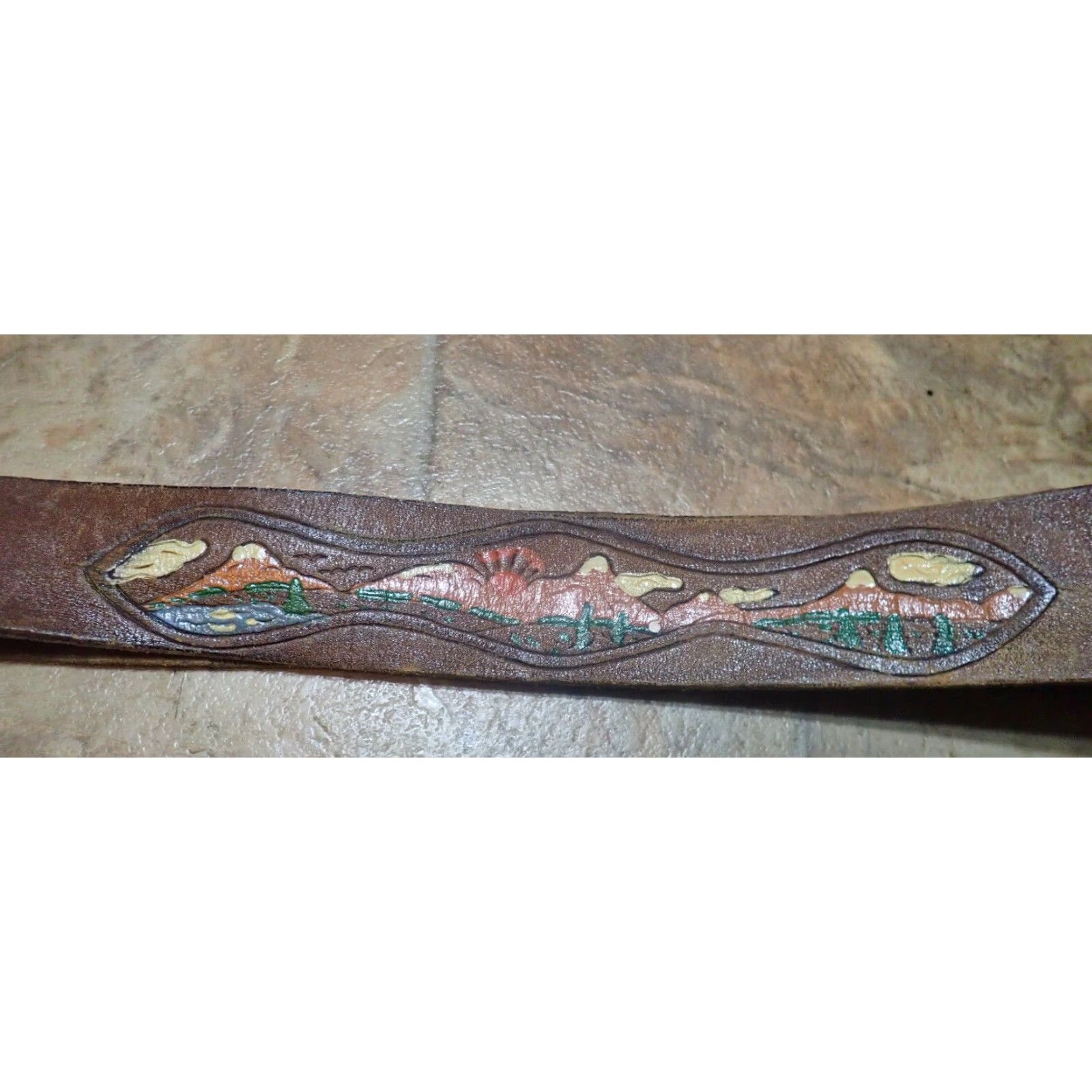Vintage VINTAGE Western Hand Painted Cowhide Leather Belt Mens Size 40 Brown Size 40 - 4 Thumbnail