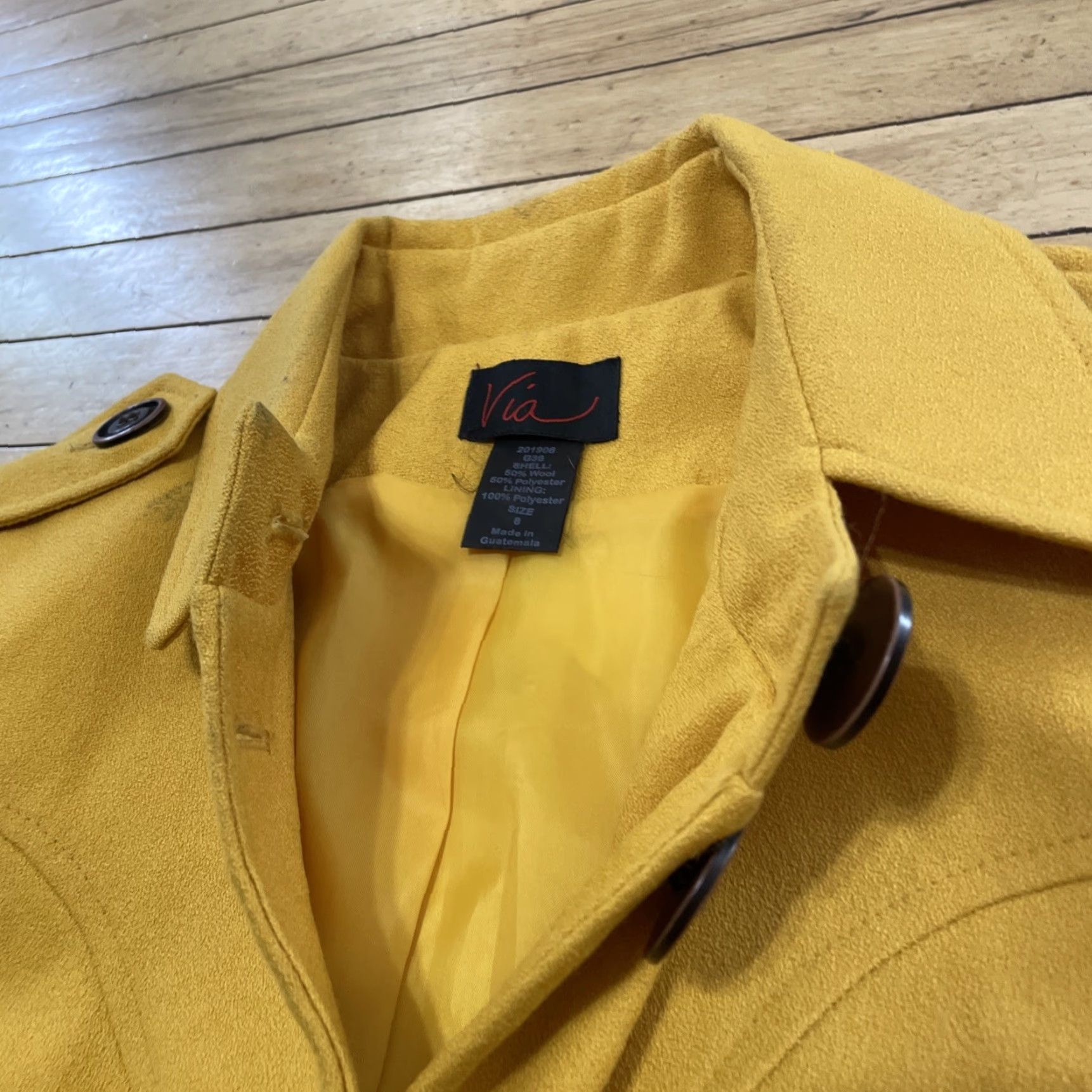 Avia VIA Wool Trench Coat Women 8 Yellow Belted Mod 60s Long Duster Military Grunge Coat Size M / US 6-8 / IT 42-44 - 6 Thumbnail