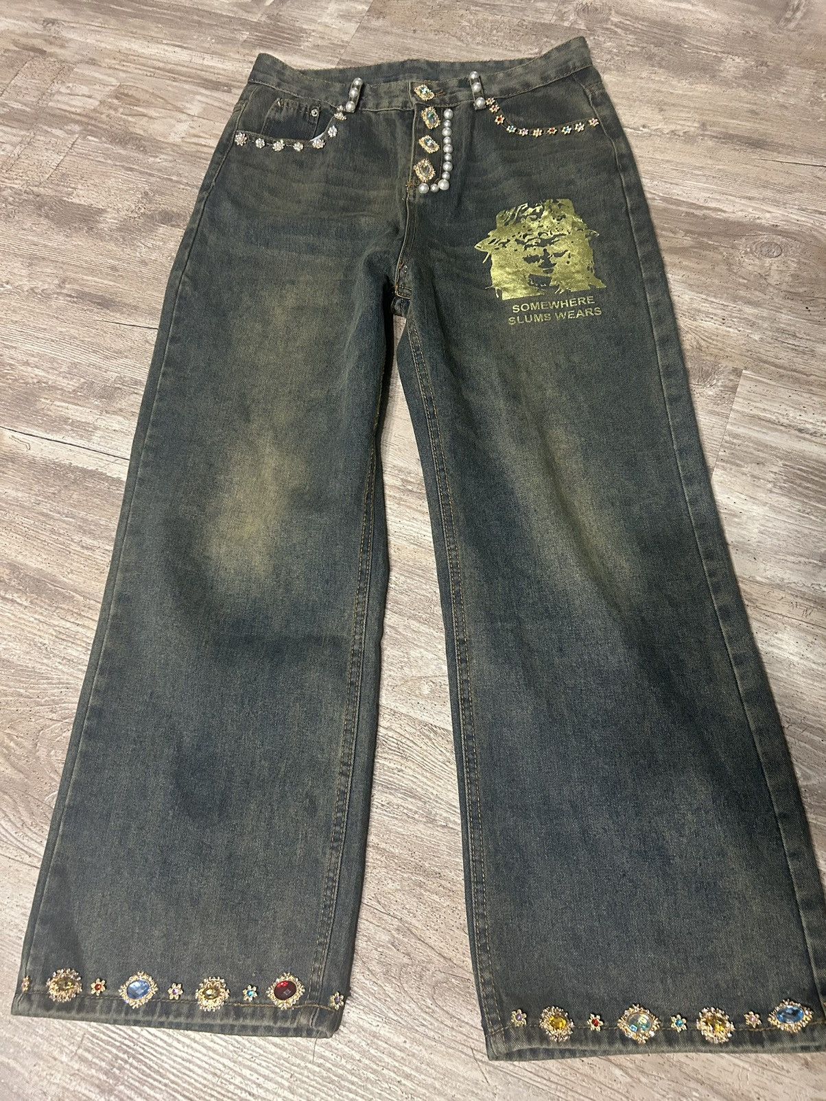 Other Slumxweirdo Concho Rhinstone Denim Stack Size US 31 - 1 Thumbnail