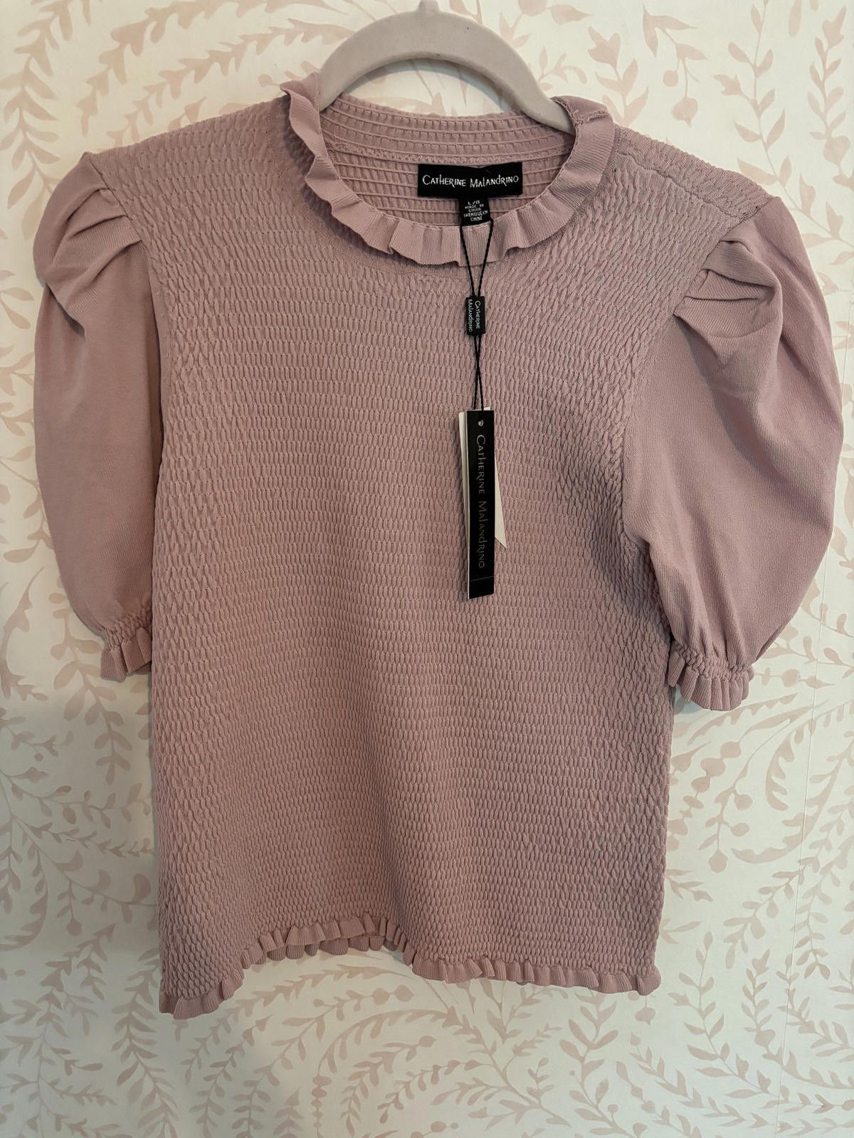 Designer NWT Catherine Malandrino Puff Sleeve Top - Blush Pink Size L / US 10 / IT 46 - 1 Thumbnail