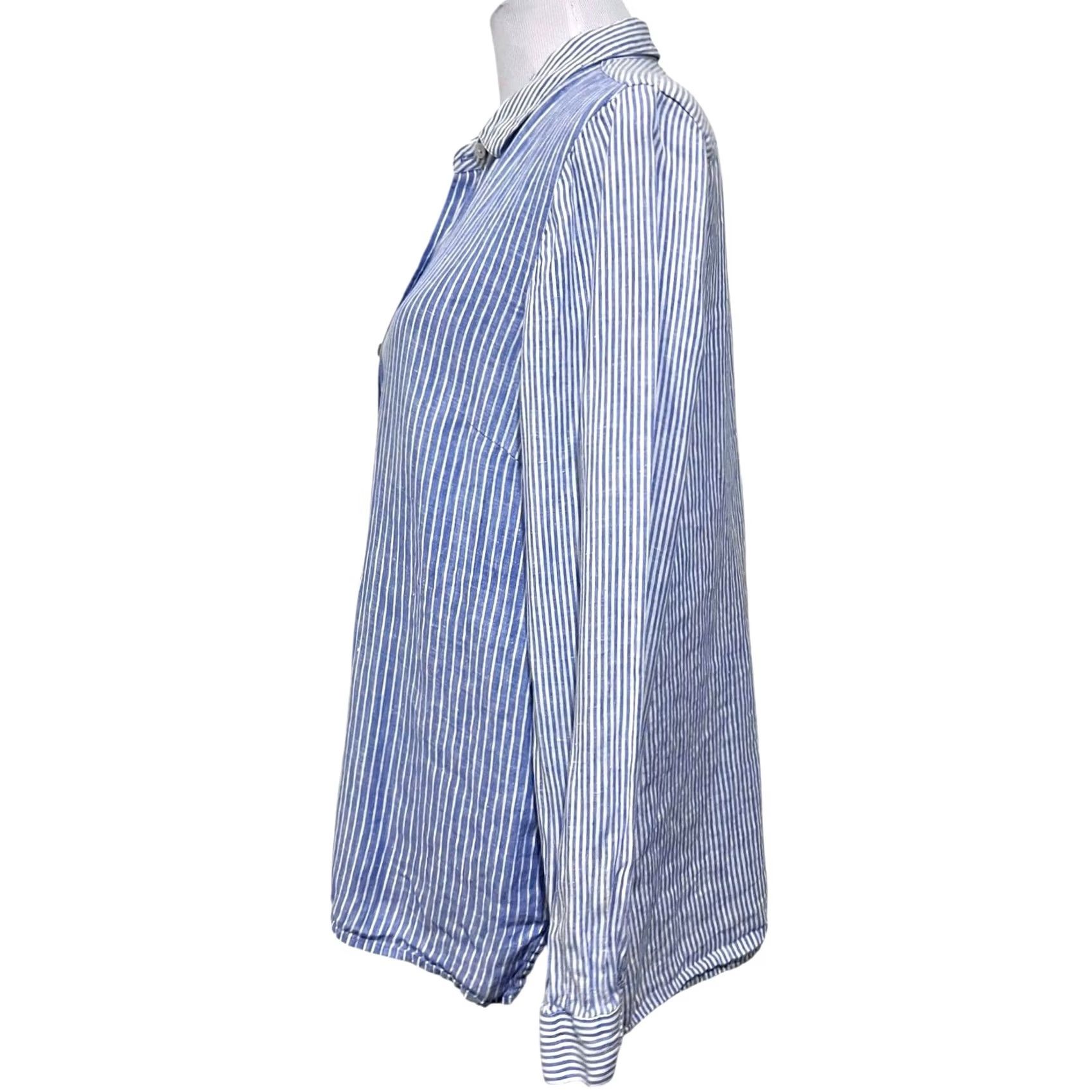 J. Jill J. Jill Blue Linen Cotton Button Up Shirt Medium Blue Relaxed Coastal Chic Shirt Womens M Blue Coastal Chic Button Up Shirt Size M / US 6-8 / IT 42-44 - 4 Thumbnail