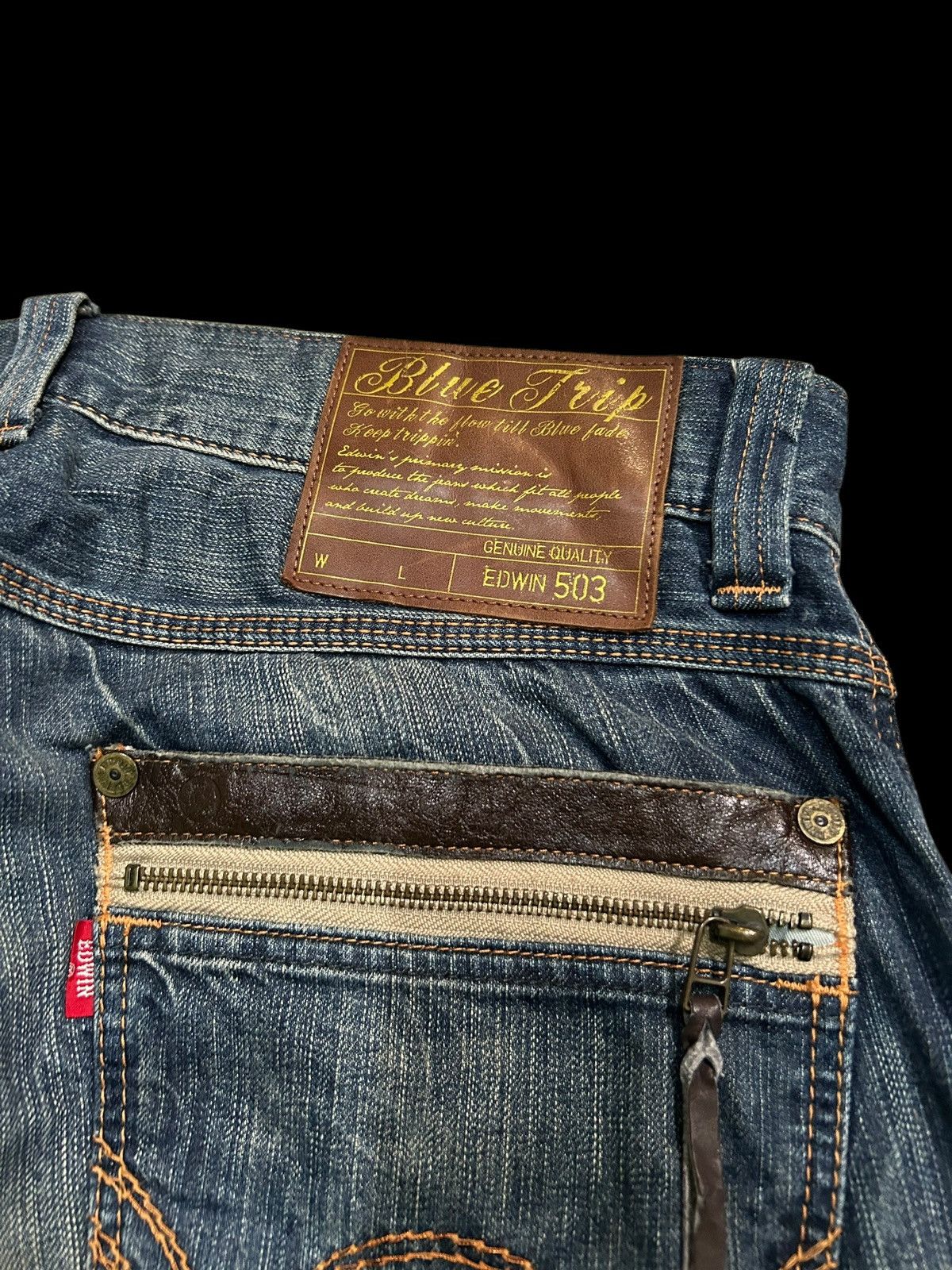 Japanese Brand × Kapital × Vintage EDWIN Blue Trip 503 Rare Design Denim ☠️☠️ Size US 36 / EU 52 - 8 Thumbnail