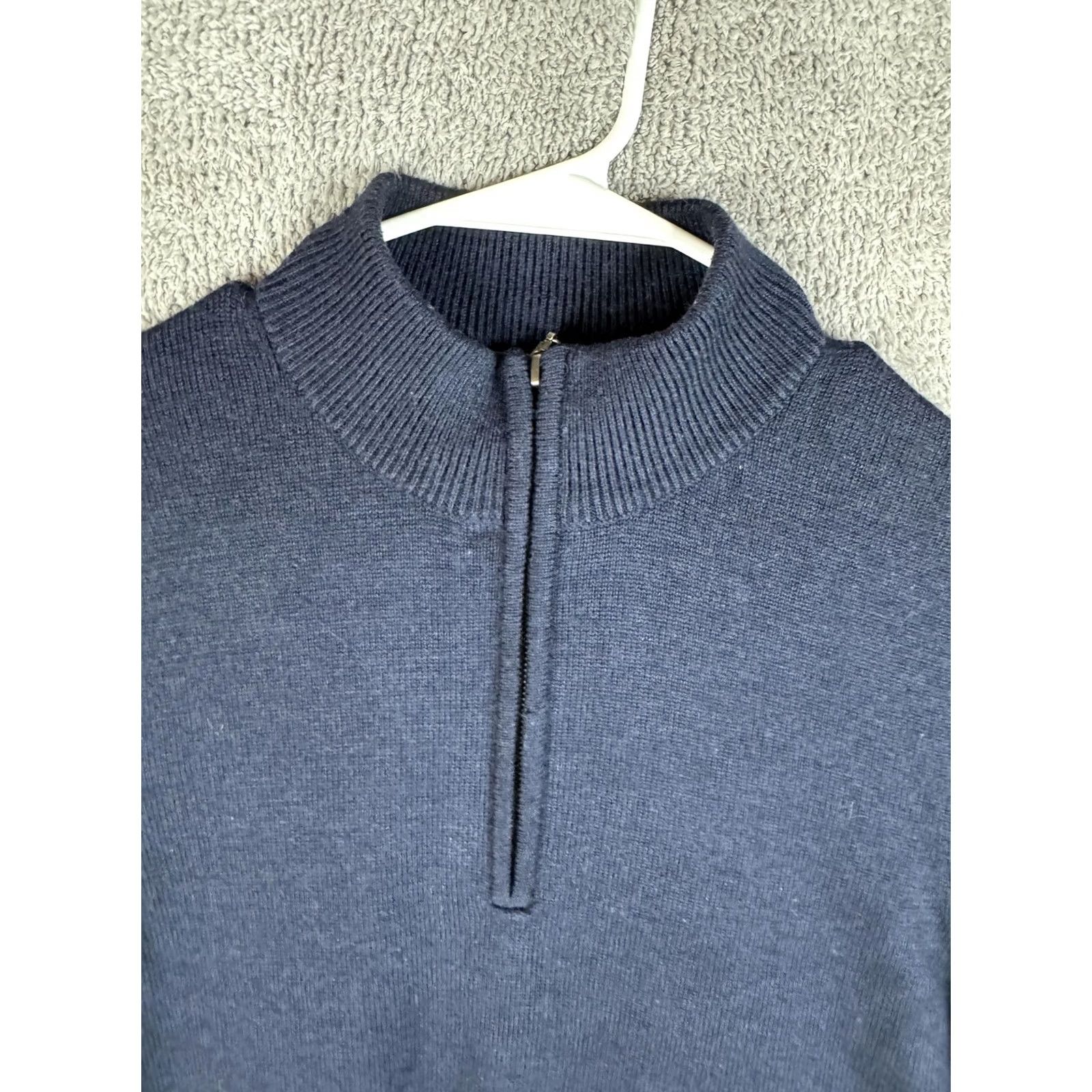 Vintage LL Bean Sweater Mens Medium Navy Merino Wool Quarter Zip Mock Neck Pullover Size US M / EU 48-50 / 2 - 5 Thumbnail