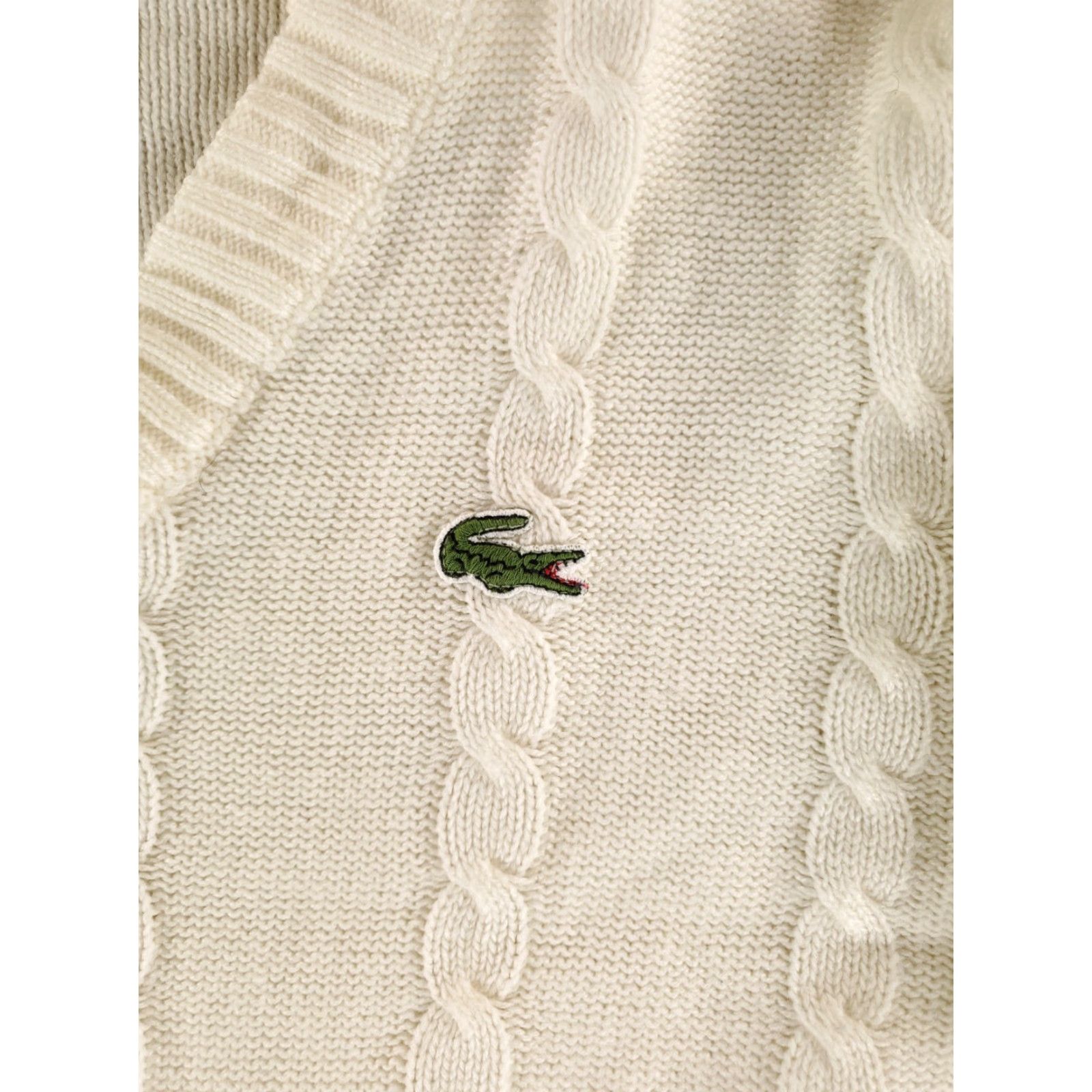 Lacoste VINTAGE Lacoste Sweater Women Ivory Cream Cable Knit VTG 60s V Neck Pullover Size M 38 Girls/Mens? Size M / US 6-8 / IT 42-44 - 4 Thumbnail