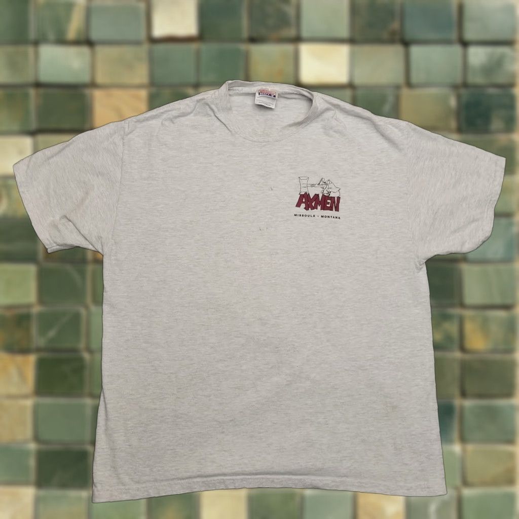 Hanes VINTAGE Axmen Shirt Mens XL Gray Missoula Montana 90s Y2K Hanes T-Shirt Crew Neck Short Sleeve Solid Cotton Blend Graphic Print Retro American Men LV? Size US XL / EU 56 / 4 - 1 Thumbnail