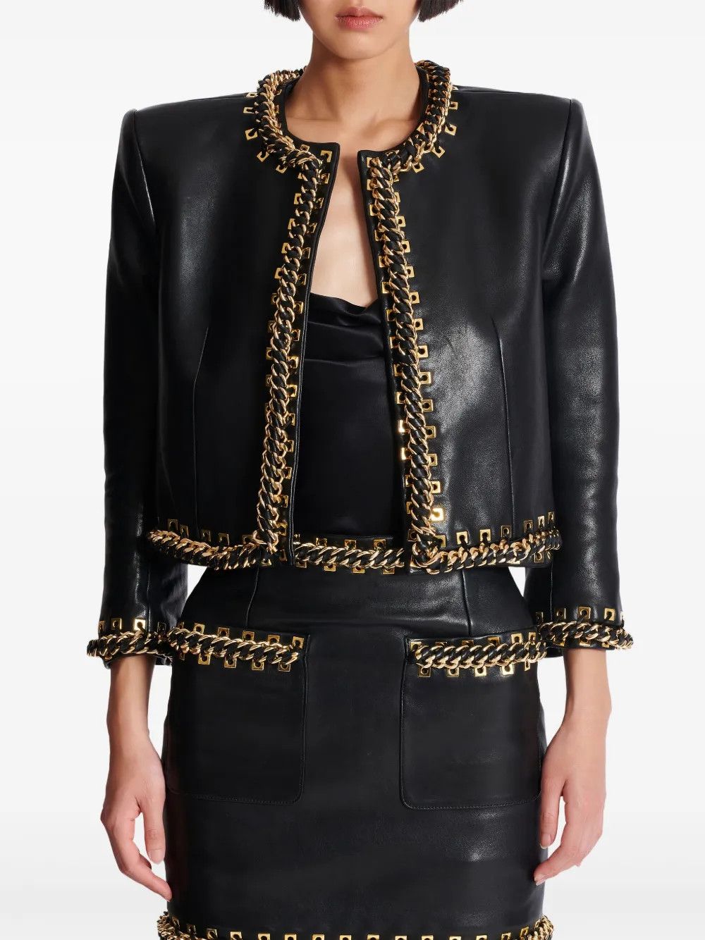 Balmain o1s1wg111225 Chain Detailing Jacket in Black Size M / US 6-8 / IT 42-44 - 2 Thumbnail