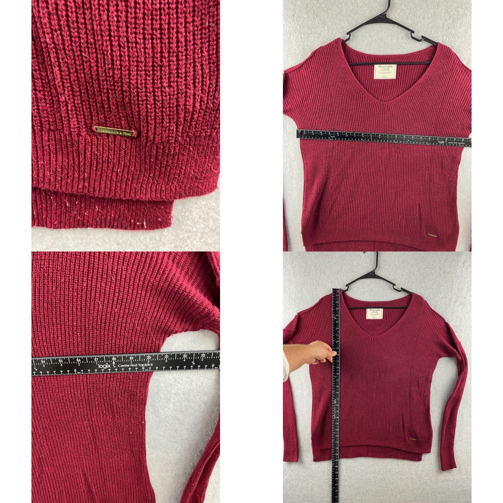 Abercrombie & Fitch Abercrombie & Fitch Sweater Womens XS Maroon Pullover V-Neck Cable-Knit Stretch Size XS / US 0-2 / IT 36-38 - 8 Thumbnail