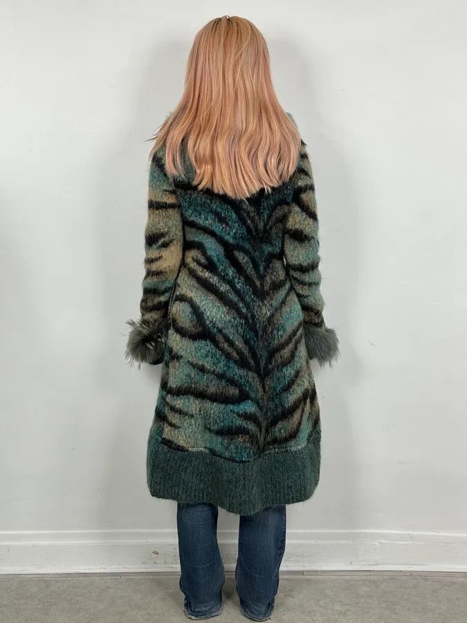 Roberto Cavalli 2000s Roberto Cavalli Turquoise Wool Abstract Savage Fur Coat Size M / US 6-8 / IT 42-44 - 3 Thumbnail