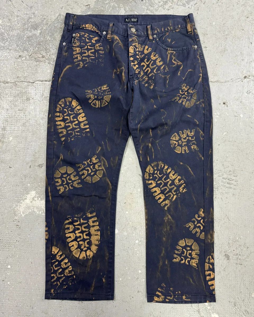 Armani 2000s Armani Navy & Orange Footprint Large Pants Size US 33 - 1 Thumbnail