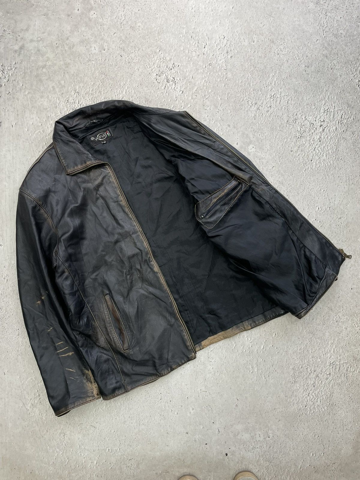 Vera Pelle Hype schott style faded distressed leather jacket 90s Size US XL / EU 56 / 4 - 5 Thumbnail