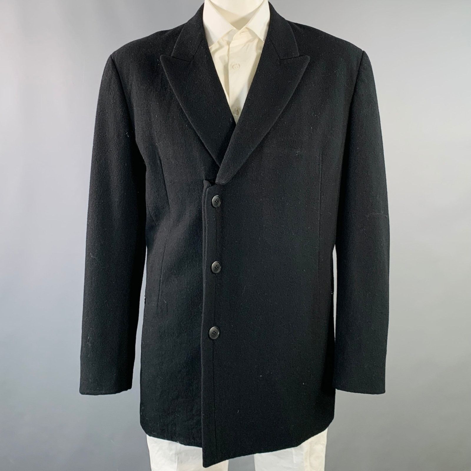Yohji Yamamoto YOHJI YAMAMOTO Size XL Black Wool Peak Lapel Sport Coat Size 42R - 1 Thumbnail