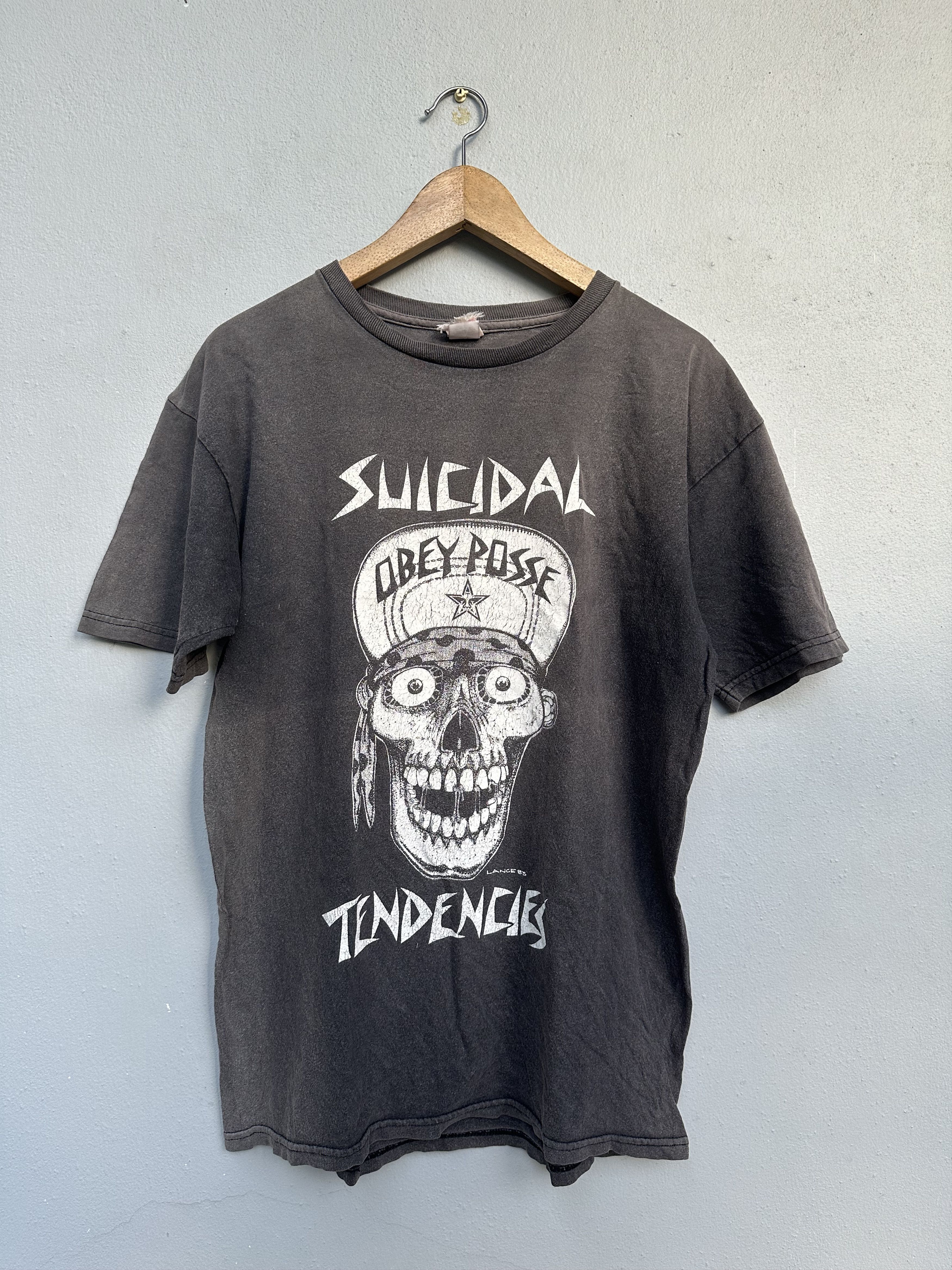 image of Band Tees x Obey Vintage Distressed Faded Suicidal Tendencies X Obey Lance 83 in Black Distressed (