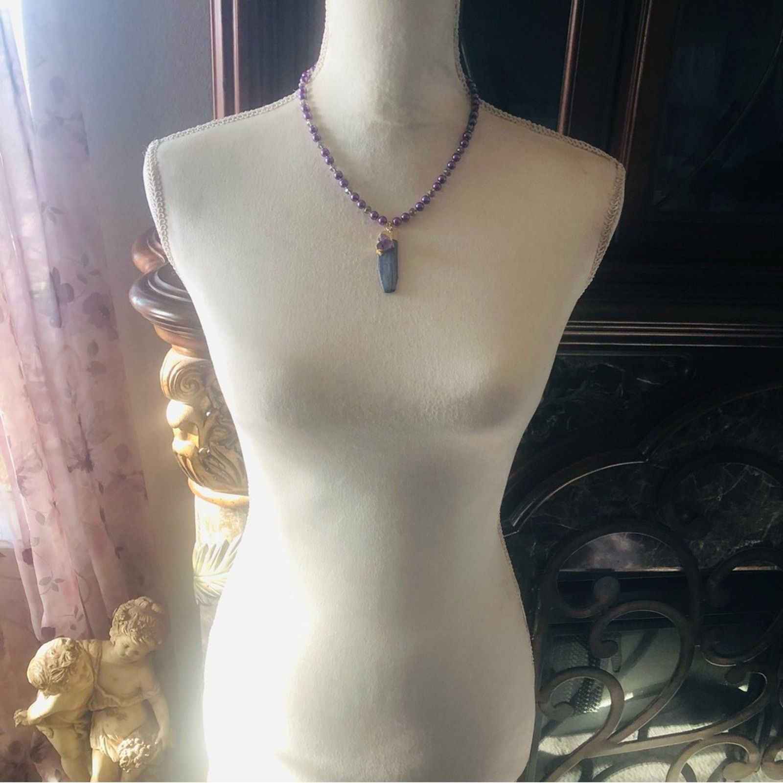 Handmade Handcrafted repurpose kyanite and amethyst Pearl necklace Size ONE SIZE - 6 Thumbnail