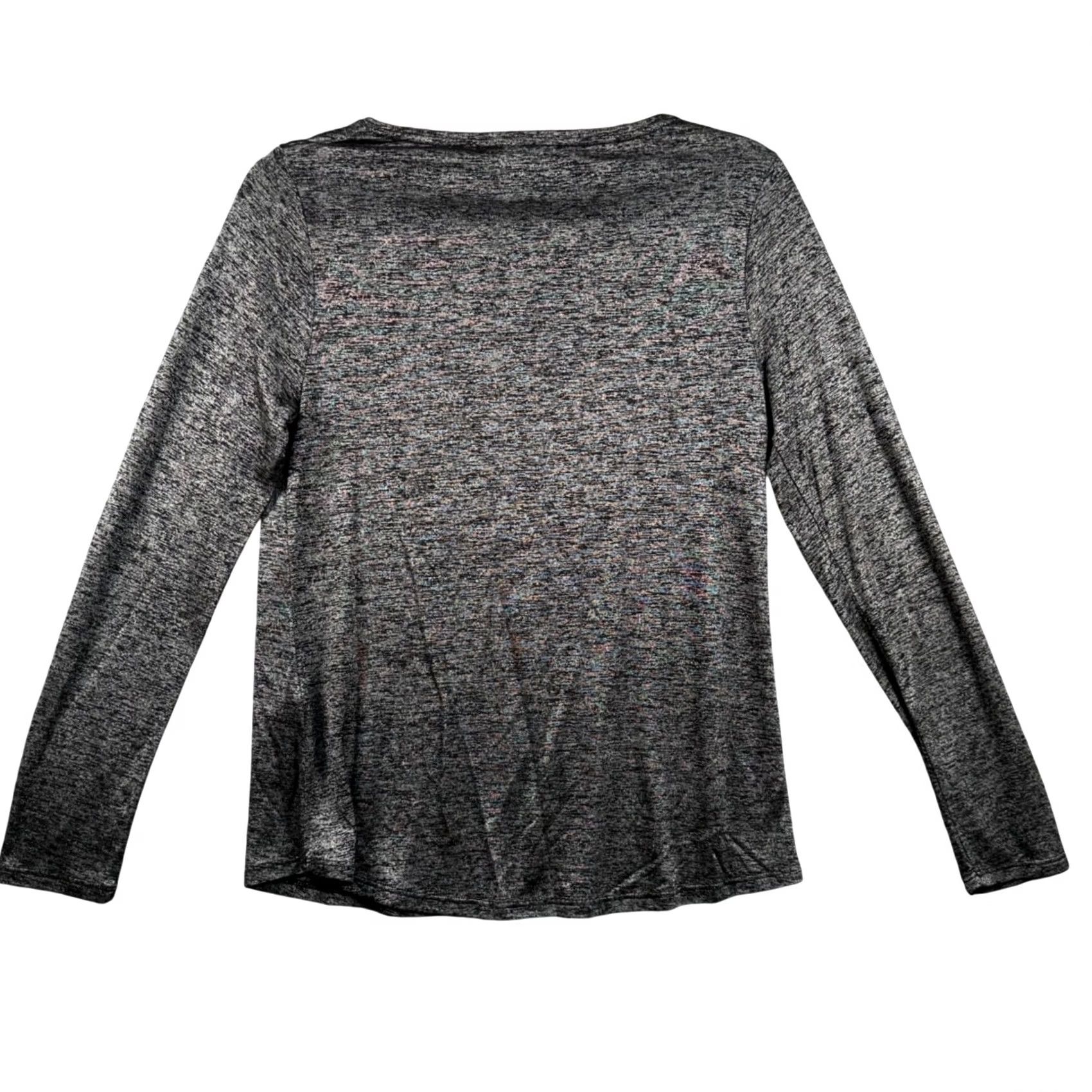 White House Black Market White House Black Market T-Shirt Womens Small V-Neck Long Sleeve Metallic Shimmer Space Dye Gray Black Size S / US 4 / IT 40 - 3 Thumbnail