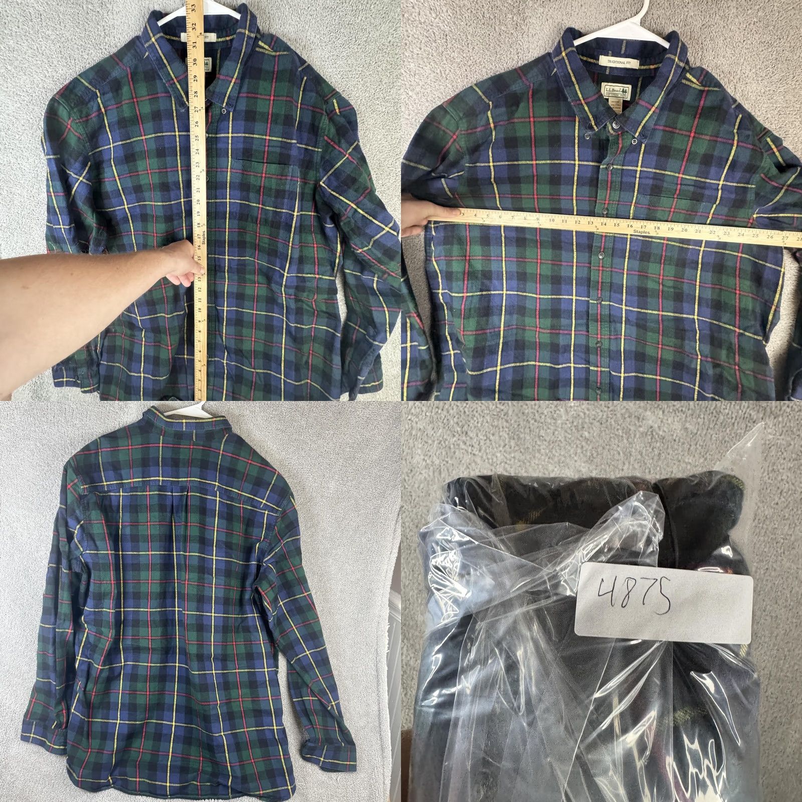 Vintage L.L.Bean Shirt Mens 2XLT Tall Green Navy Plaid Flannel Button Front Casual Size US XXL / EU 58 / 5 - 8 Thumbnail
