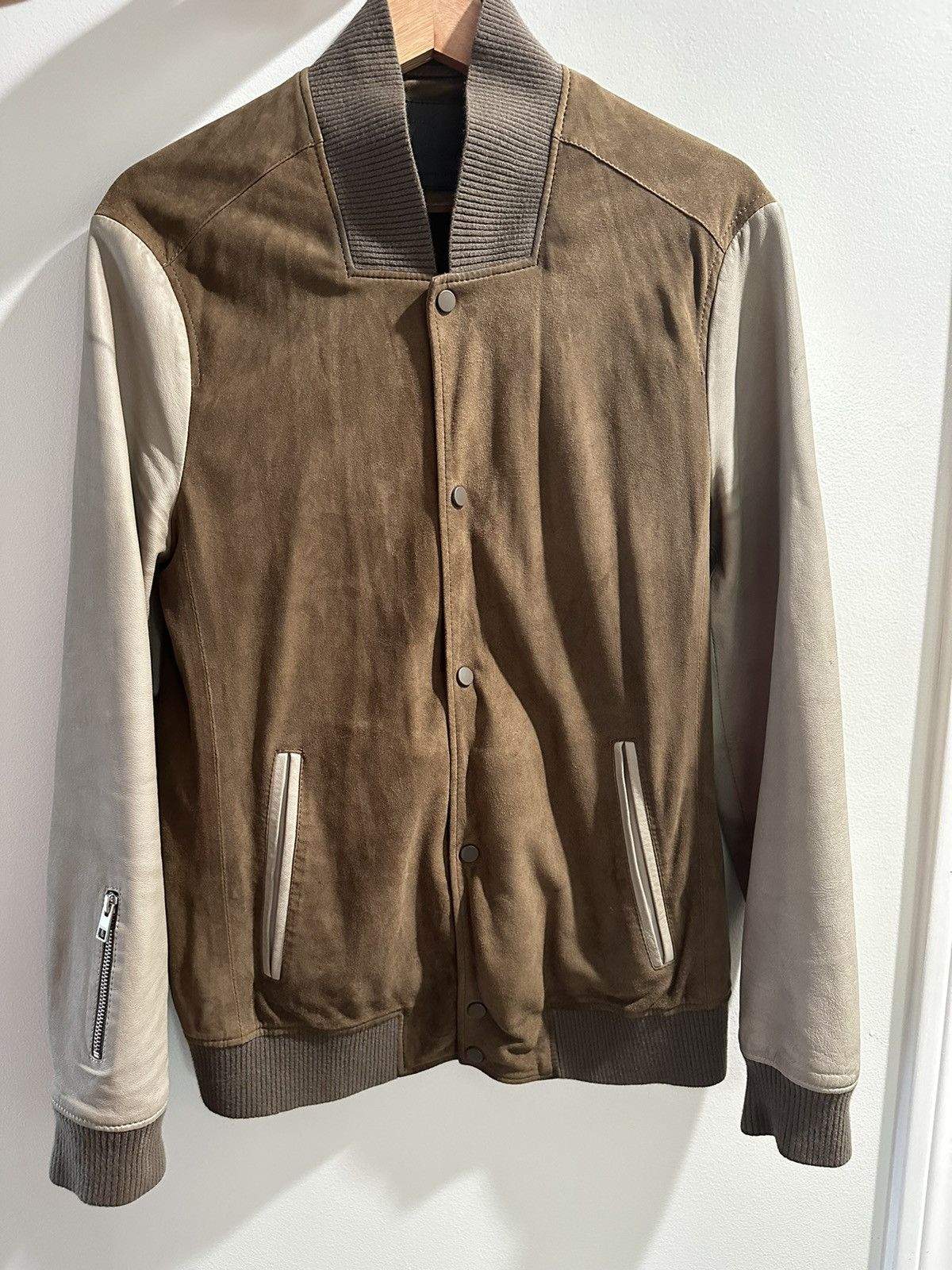 image of Allsaints All Saints Leather Bomber in Grey, Men's (Size XS)