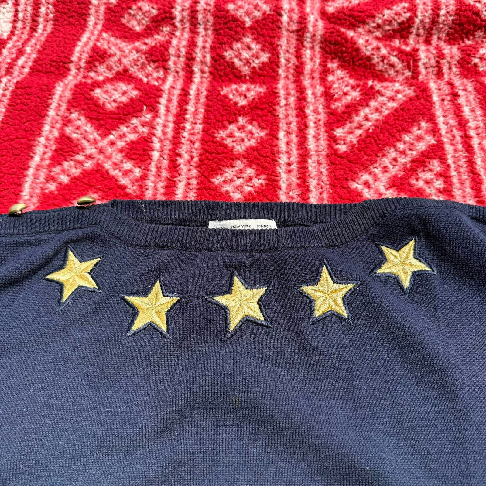 Other Vtg Stephanie by Suzelle Navy Star Sweater Gold Buttons Size L / US 10 / IT 46 - 6 Thumbnail
