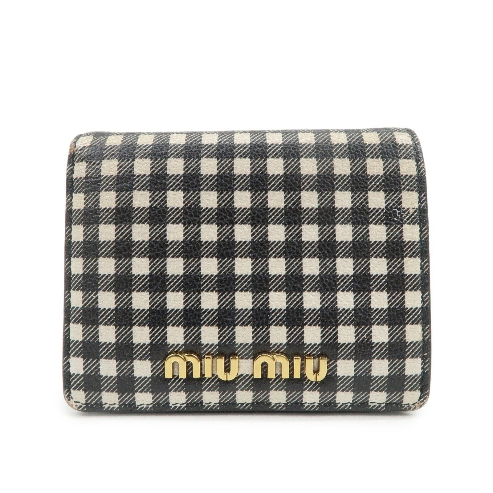 Miu Miu Miu Miu Plaid Calfskin Bi-fold Wallet Black Size ONE SIZE - 1 Thumbnail