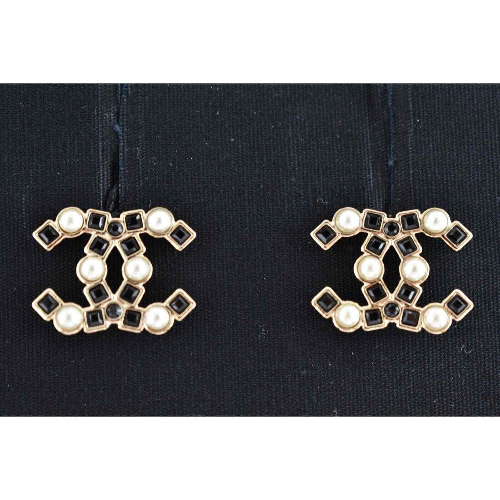 Chanel Chanel Gold Black Crystal Pearl Statement Stud Earrings Size ONE SIZE - 3 Thumbnail
