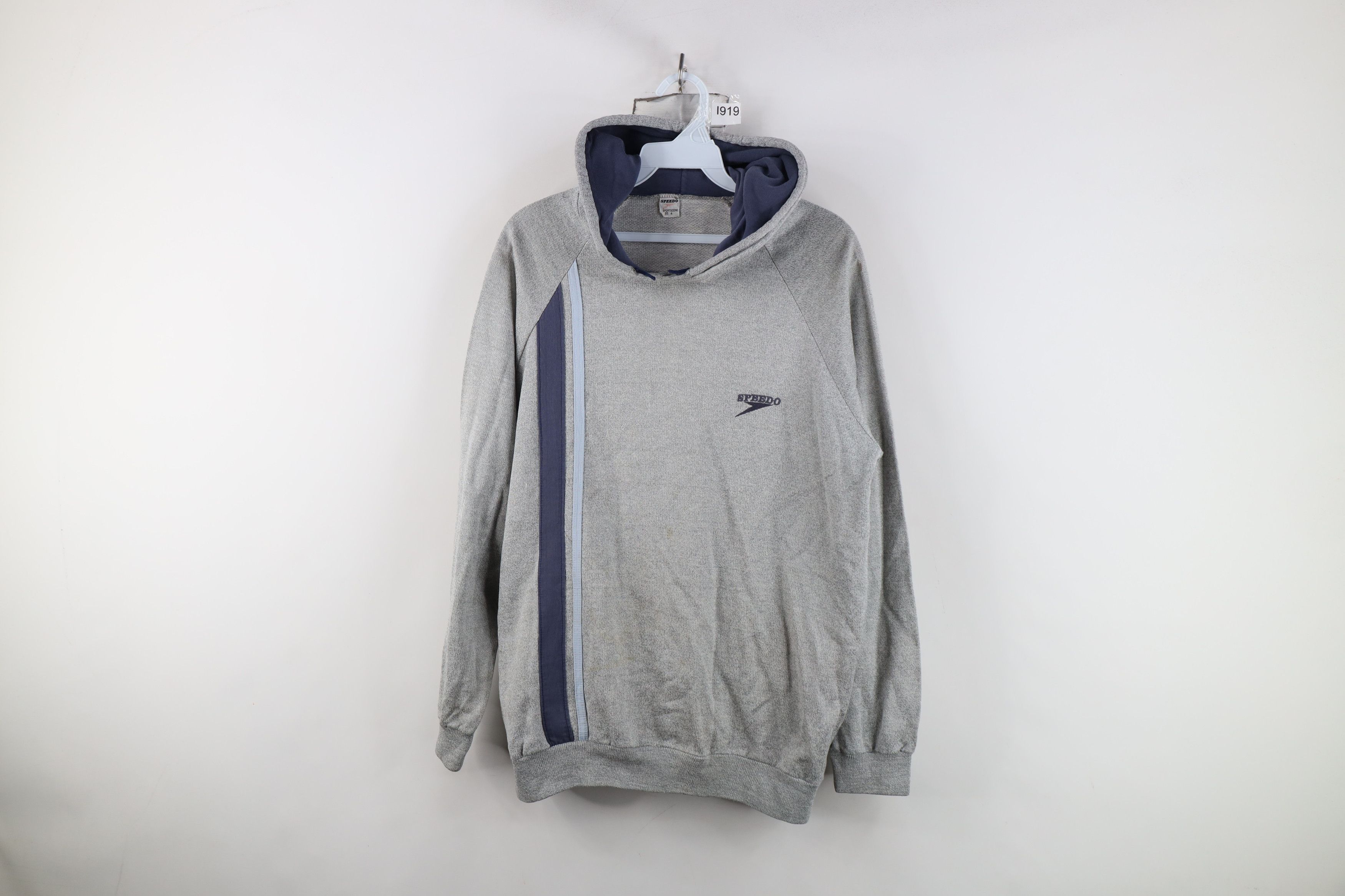 Speedo Vintage 70s Speedo Striped Hoodie Sweatshirt Heather Gray Size US M / EU 48-50 / 2 - 1 Thumbnail