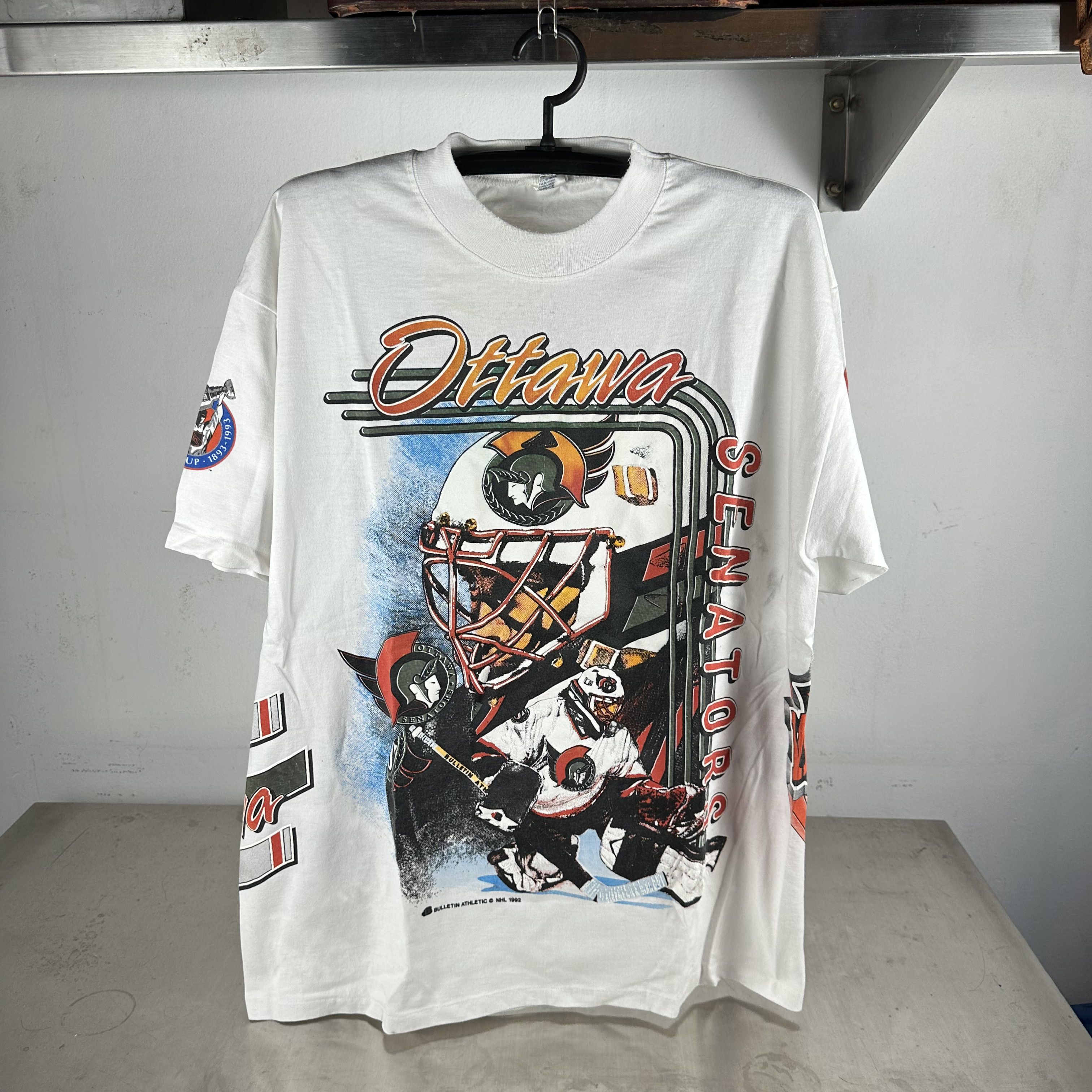 Vintage 1992 Ottawa Senators Bulletin Athletic NHL AOP T-shirt Size US XXL / EU 58 / 5 - 1 Thumbnail