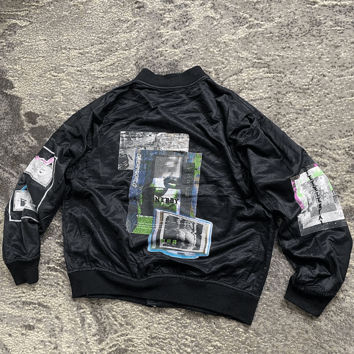 image of Vintage Nerdy Bomber Jacket in Black, Men's (Size Medium)