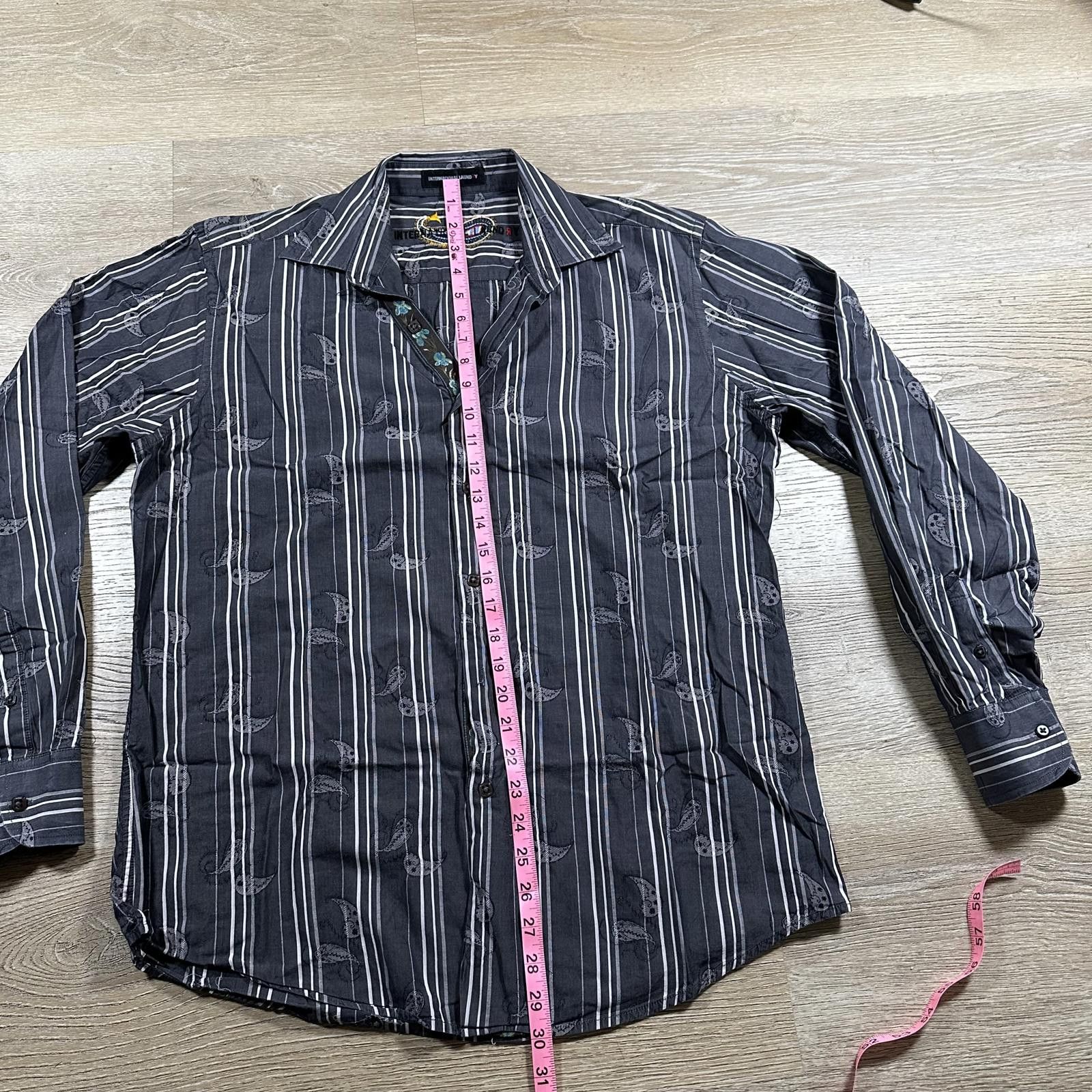 Unknown London International Laundry Mens Dress Shirt Black Striped Paisley Size US L / EU 52-54 / 3 - 9 Thumbnail