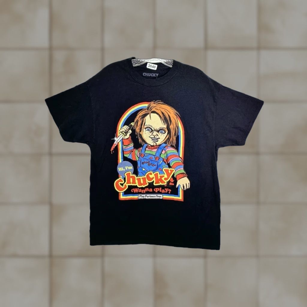 Vintage Chucky Horror Movie T-Shirt Large Black Graphic Print 90s Universal Mens Size US L / EU 52-54 / 3 - 1 Thumbnail