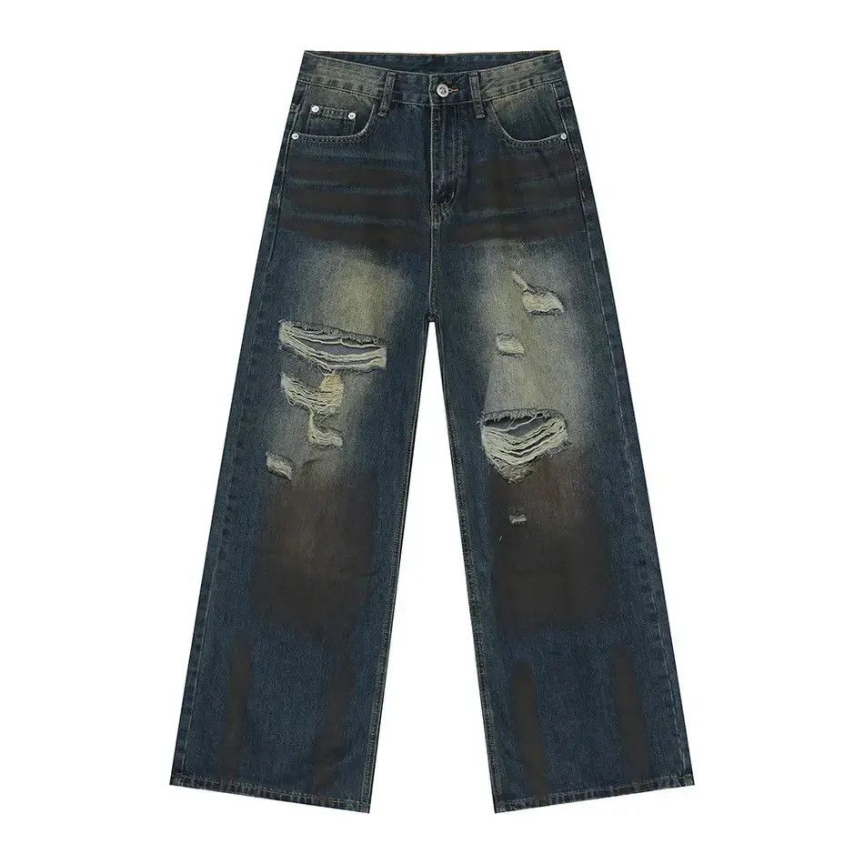 Japanese Brand Retro loose dirty dyed ripped jeans Size US 30 / EU 46 - 6 Thumbnail