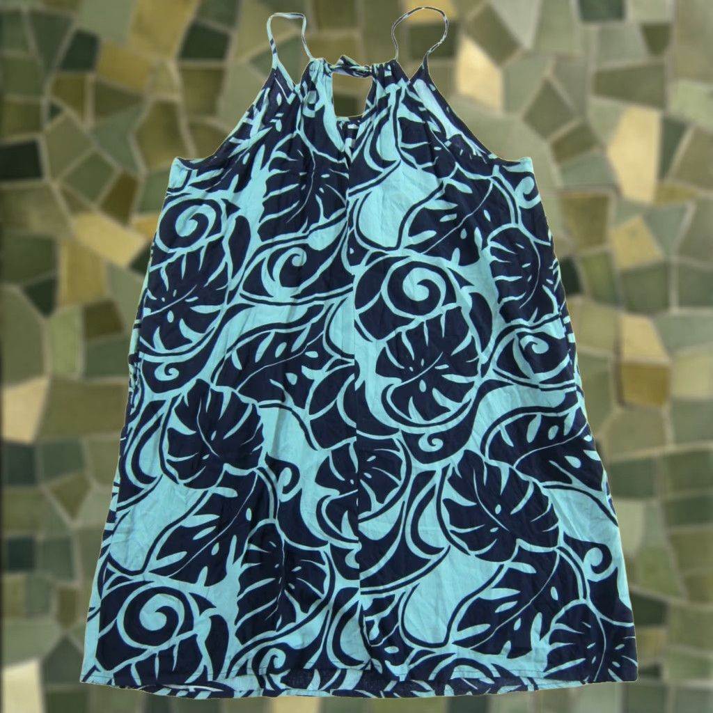 Vintage Hawaii Station Blue Teal Tropical Floral Midi Tank Slip Dress 2XL Size XXL / US 16-18 / IT 52-54 - 1 Thumbnail