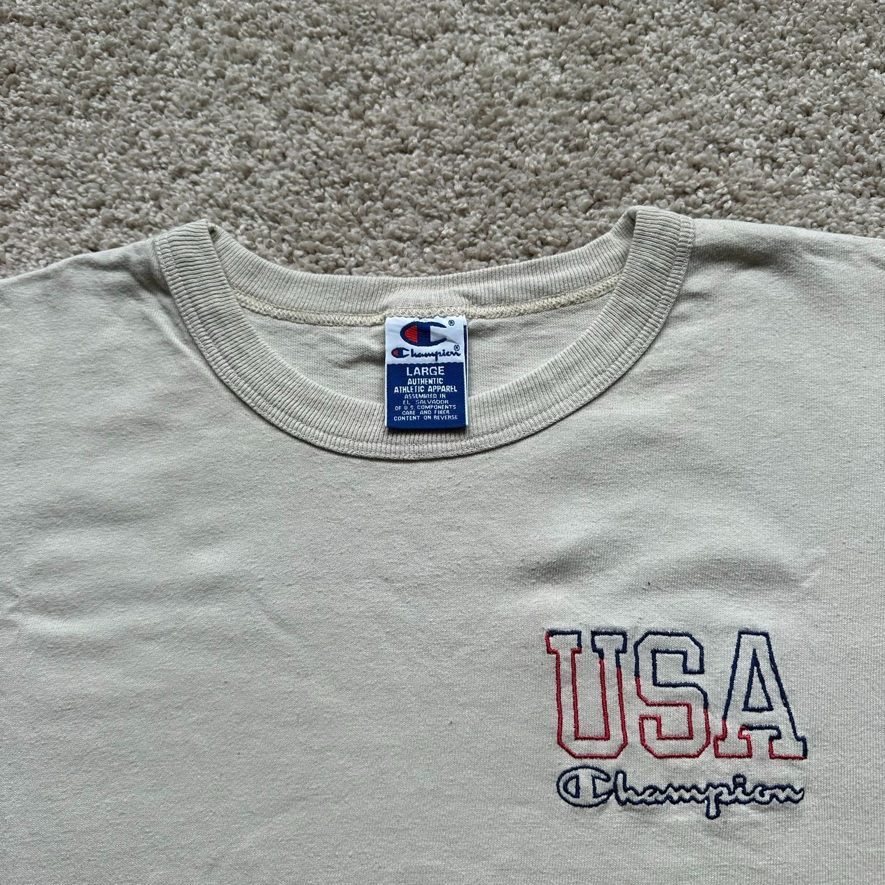 Champion Vintage Y2K Champion Team USA T-Shirt Beige Embroidered Athl Size US L / EU 52-54 / 3 - 3 Thumbnail