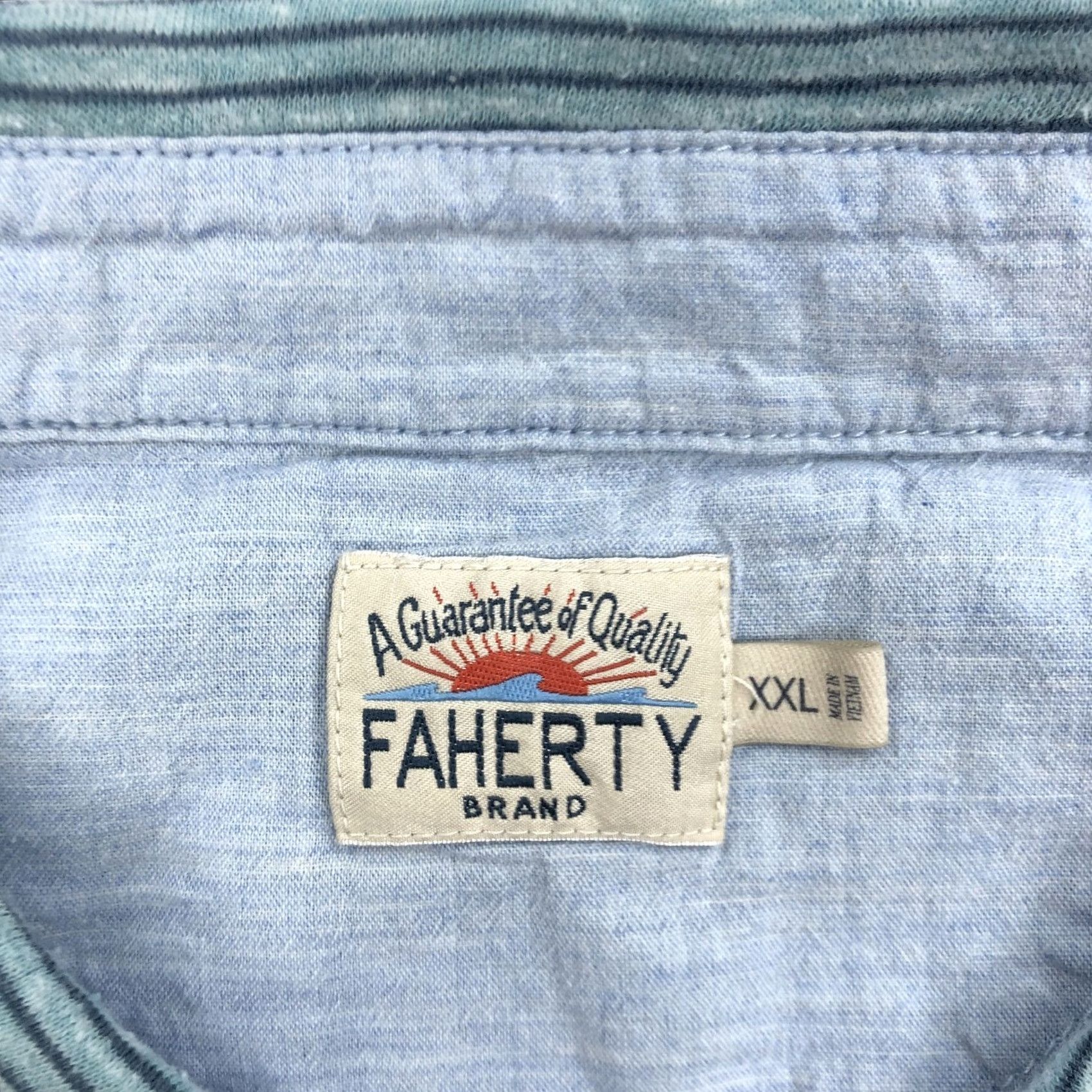 Faherty Faherty Brand Polo Shirt Green Blue White Stripe Short Sleeve Pocket 2XL Mens Size US XXL / EU 58 / 5 - 3 Thumbnail