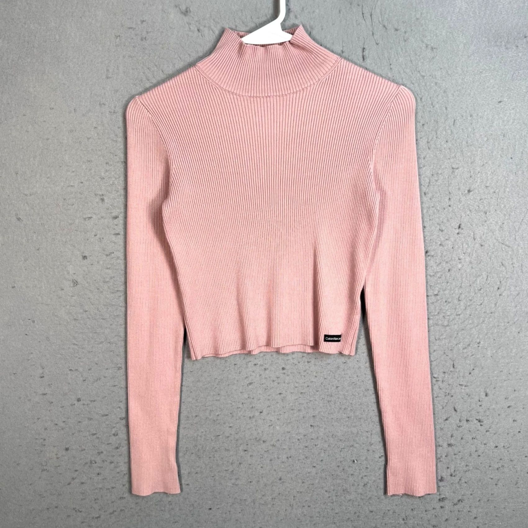 Vintage Calvin Klein Jeans Womens XS Pink Ribbed Mock Neck Top Blouse Long Sleeve Pullover Mock Neck Shirt Size XS / US 0-2 / IT 36-38 - 2 Thumbnail