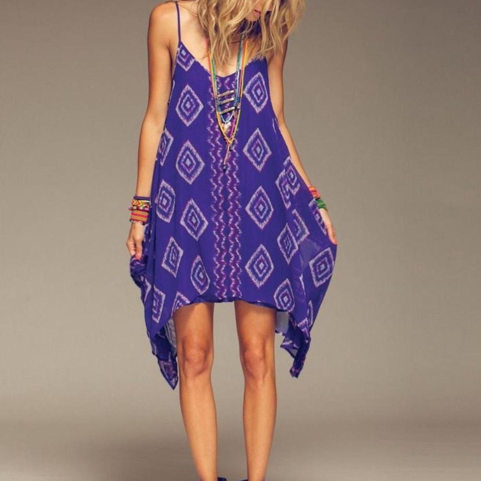 Billabong Purple patterned summer, beach, boho mini dress Size S / US 4 / IT 40 - 1 Thumbnail