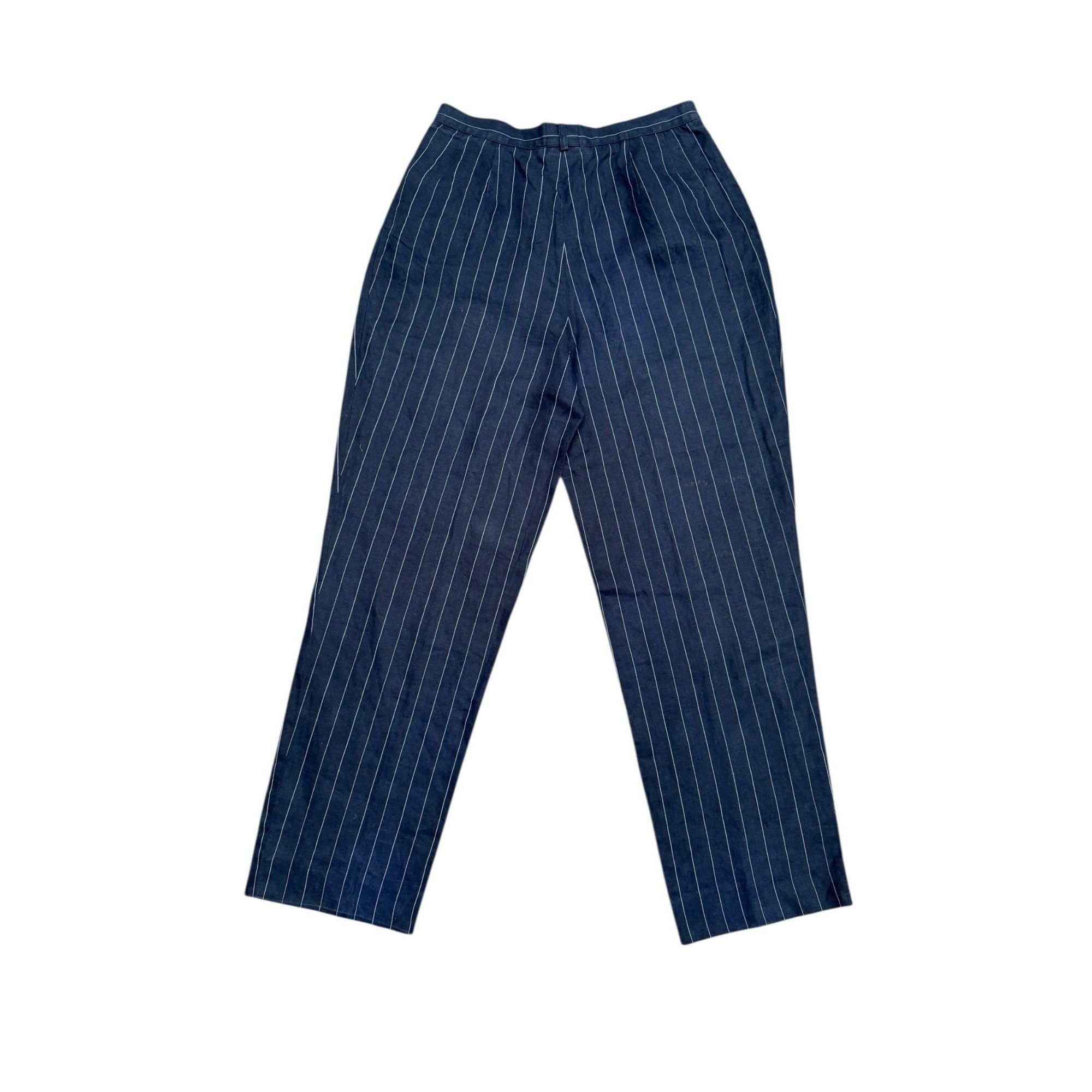 Yves Saint Laurent Vintage Navy Striped Linen Pants Size 28" / US 6 / IT 42 - 3 Thumbnail